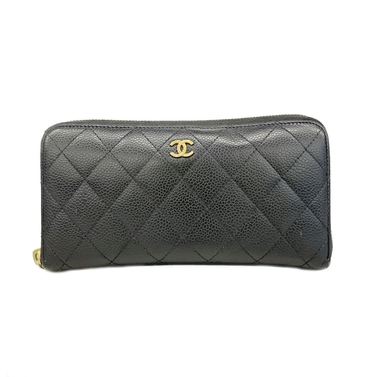 Chanel Black Grained Calfskin Long Wallet (Bi-Fold) (Pre-Owned)