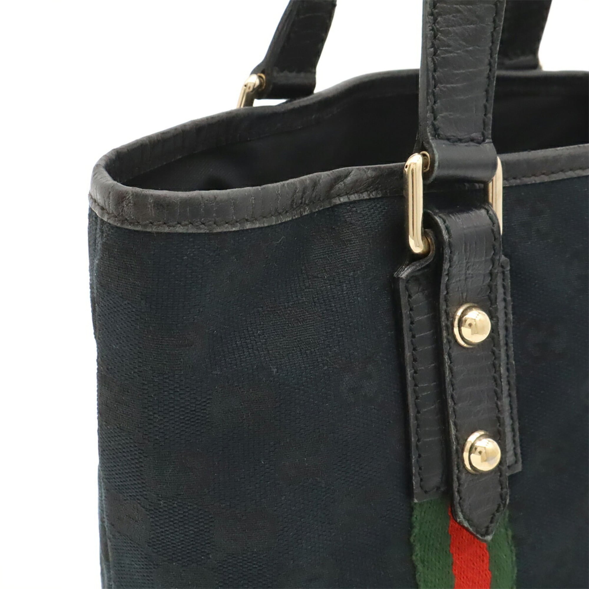 Gucci Black Green Red Color Canvas Leather Handbag Tote Bag (Pre-Owned)