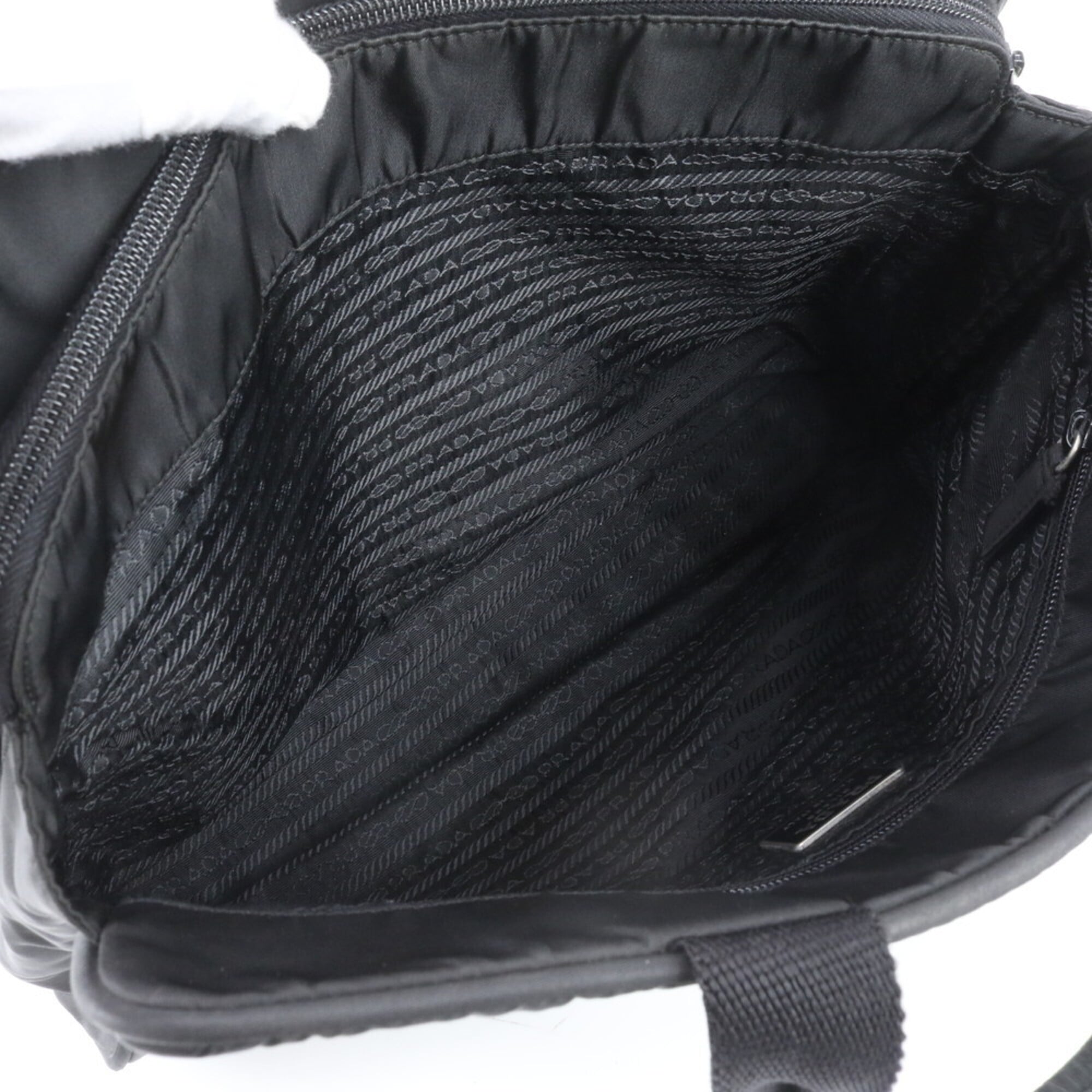 Prada Black Nylon Leather Handbag Tote Bag (Pre-Owned)