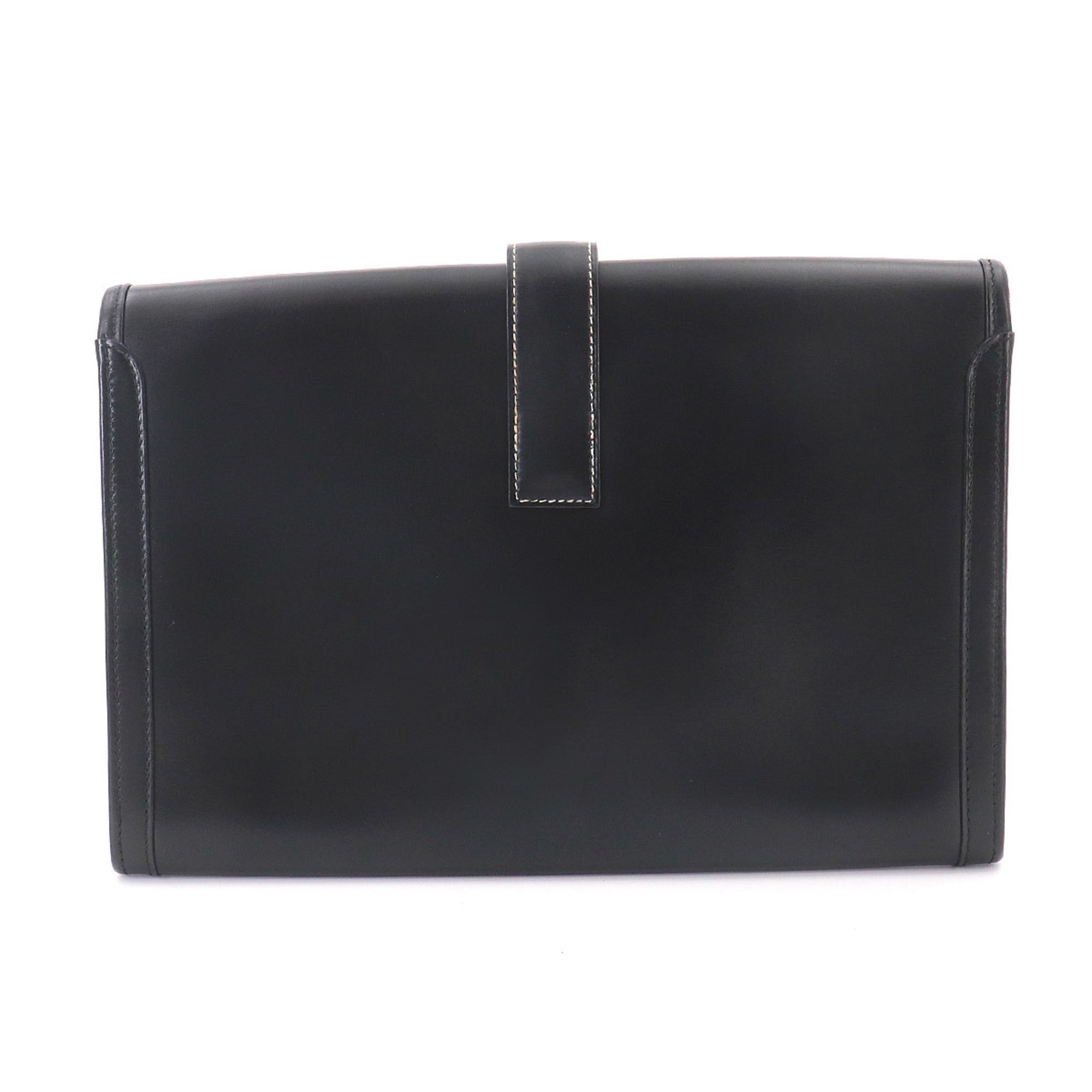 Hermes Jige Black Box Calf Leather Clutch Bag Handbag (Pre-Owned)