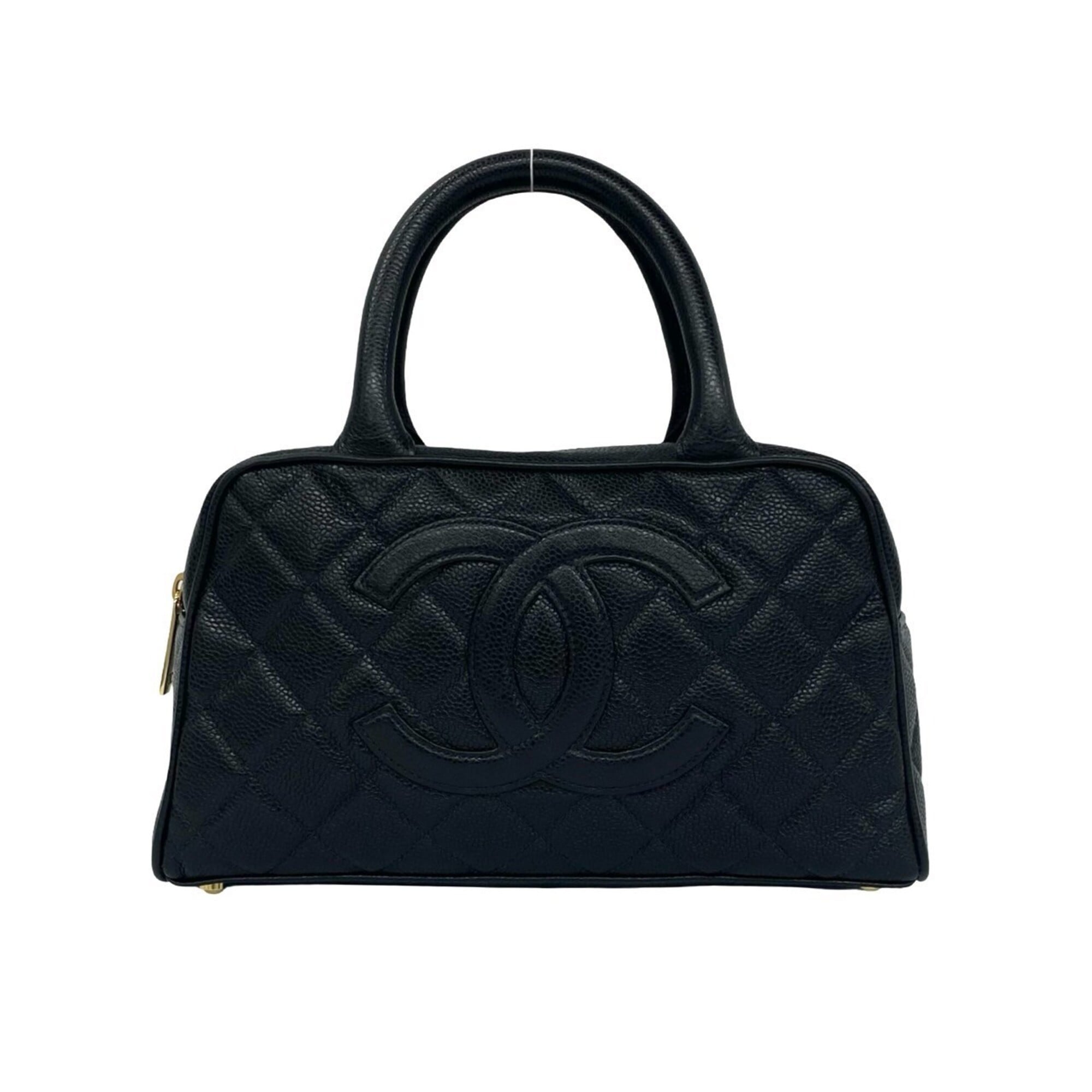 Chanel Black Grained Calfskin Boston Bag Handbag (Pre-Owned)