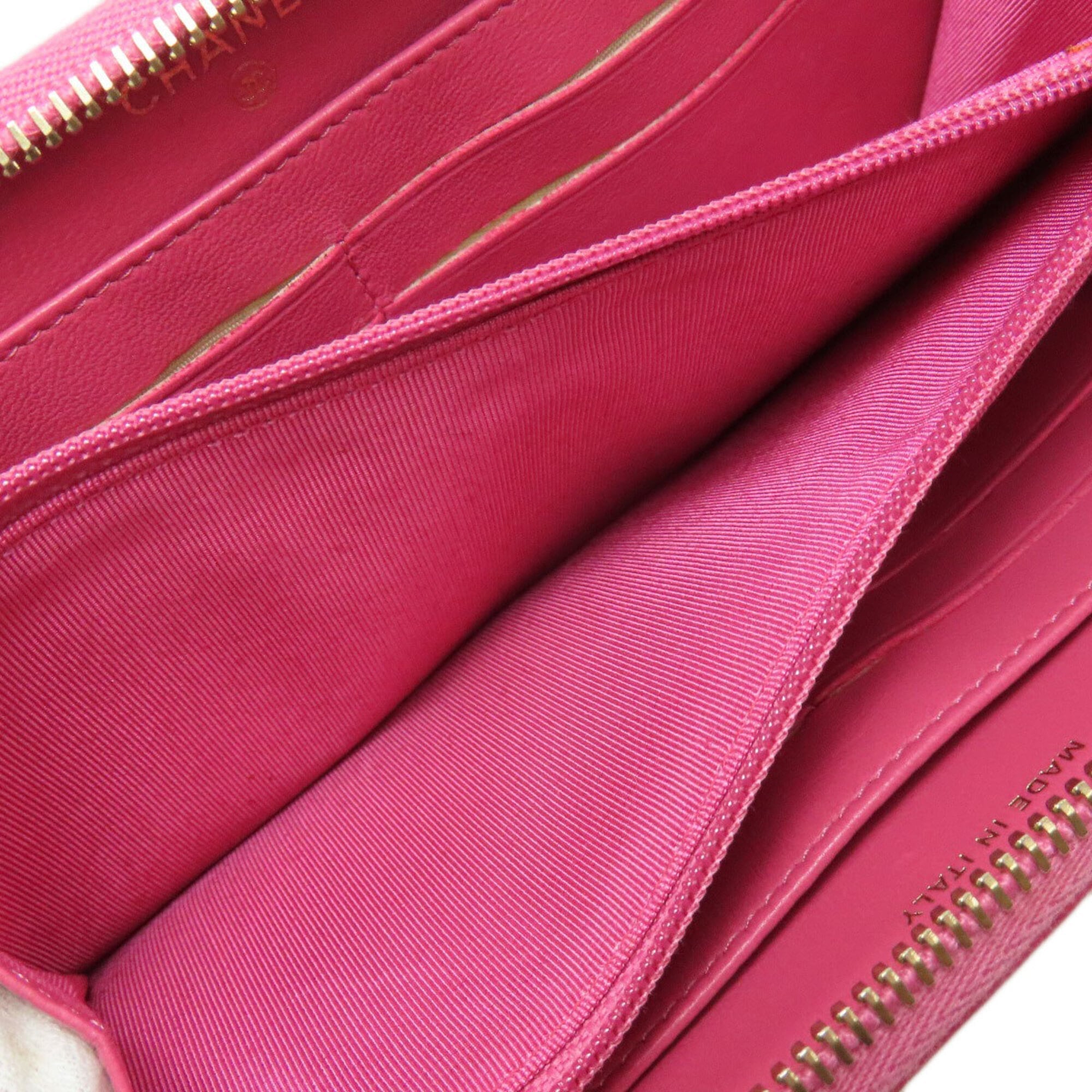 Chanel Pink Leather Long Wallet (Bi-Fold) (Pre-Owned)