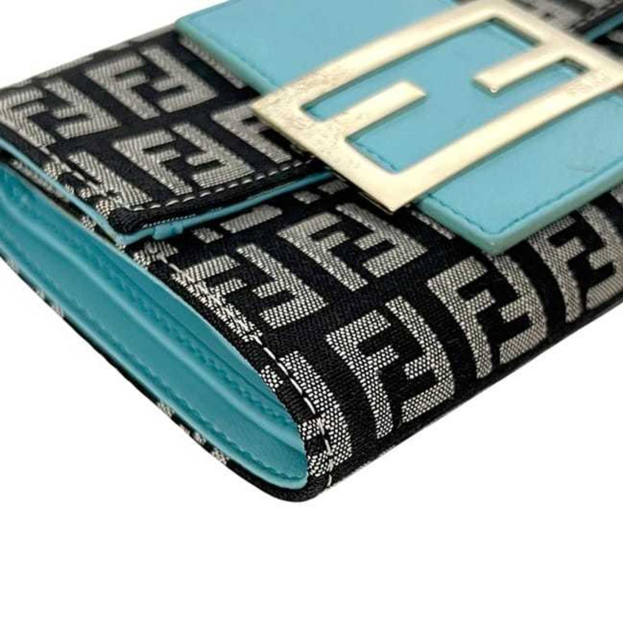 Fendi Zucchino Black Blue Canvas Leather Wallet (Tri-Fold) (Pre-Owned)