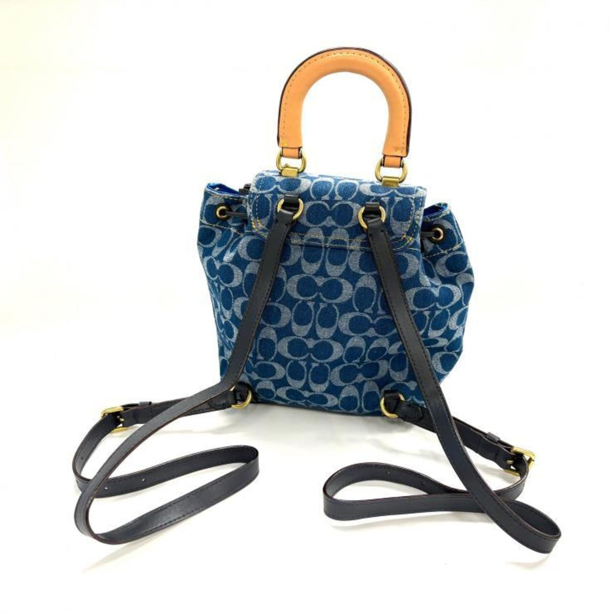 Coach Blue Brown Gold Denim Leather Backpack (Pre-Owned)