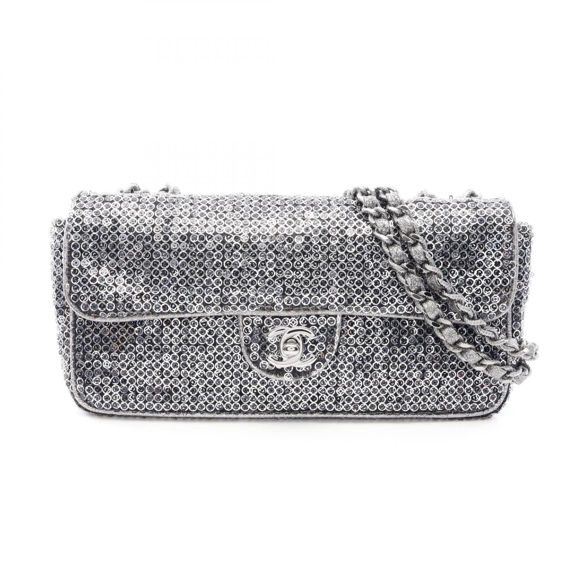 Chanel Silver Leather Spangles Handbag Shoulder Bag (Pre-Owned)