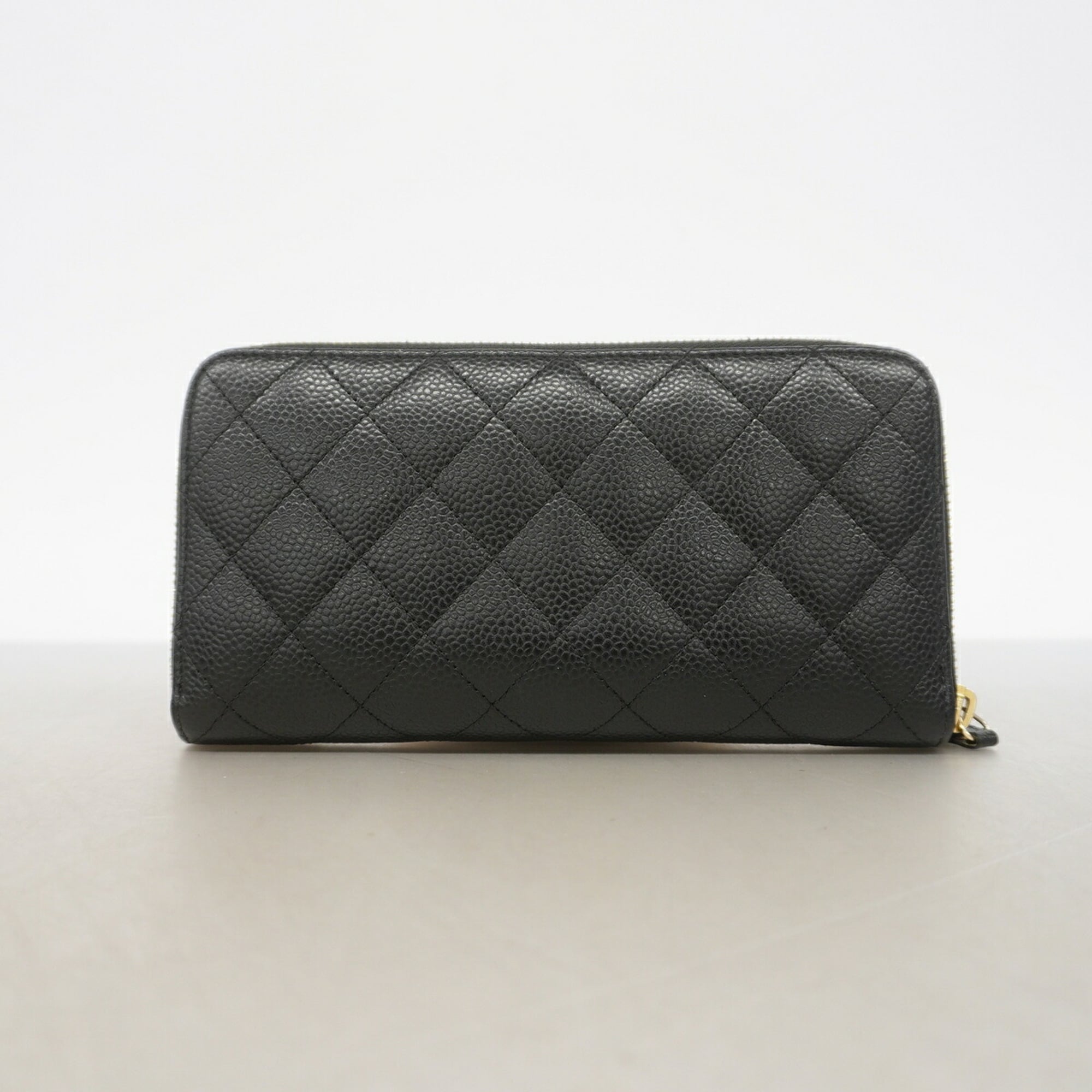 Chanel Black Grained Calfskin Long Wallet (Bi-Fold) (Pre-Owned)