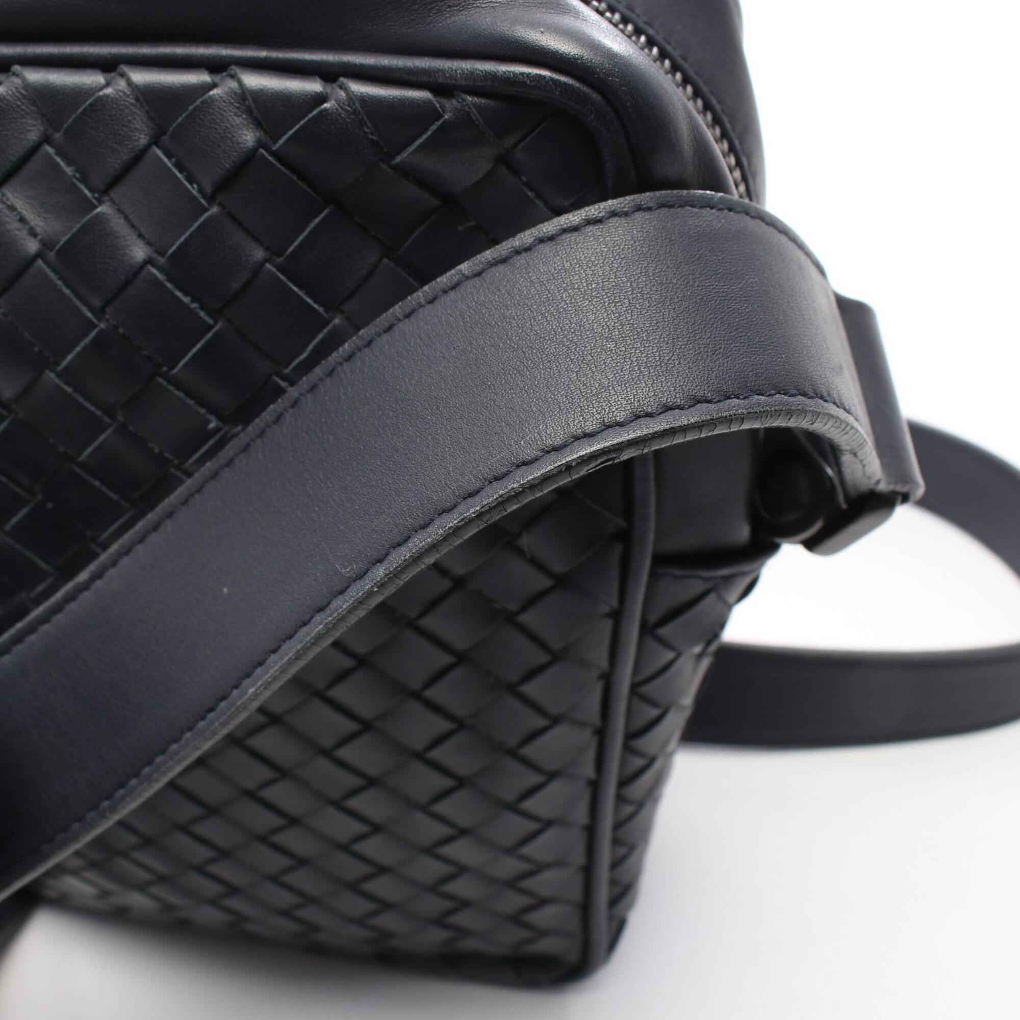 Bottega Veneta Intrecciato Navy Leather Handbag Shoulder Bag (Pre-Owned)