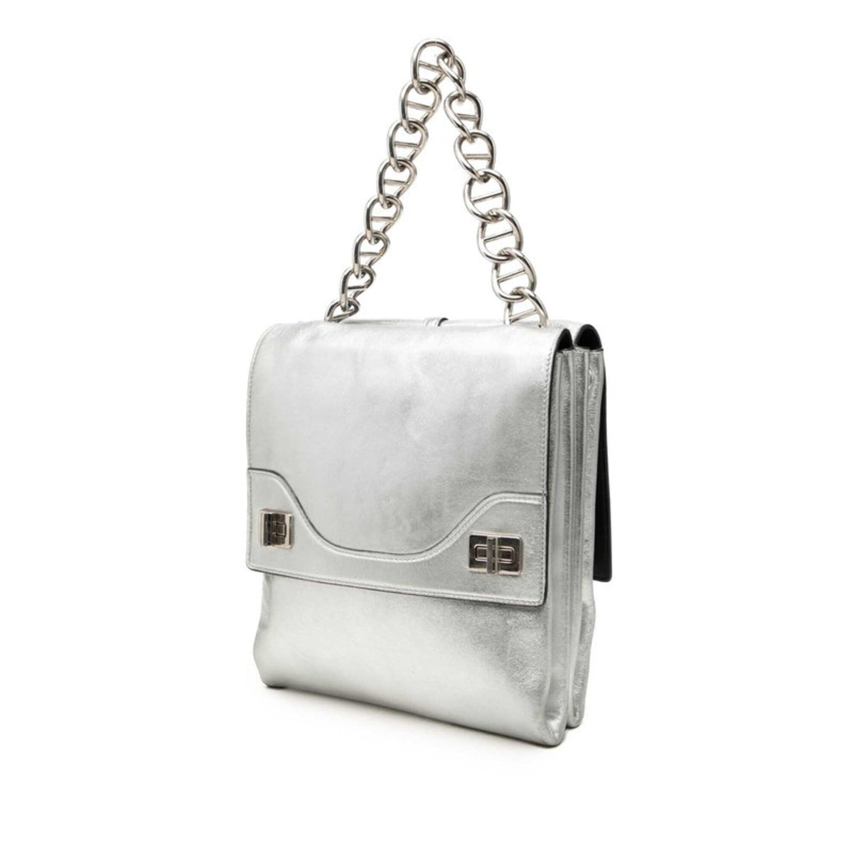 Prada Silver Leather Handbag Shoulder Bag (Pre-Owned)
