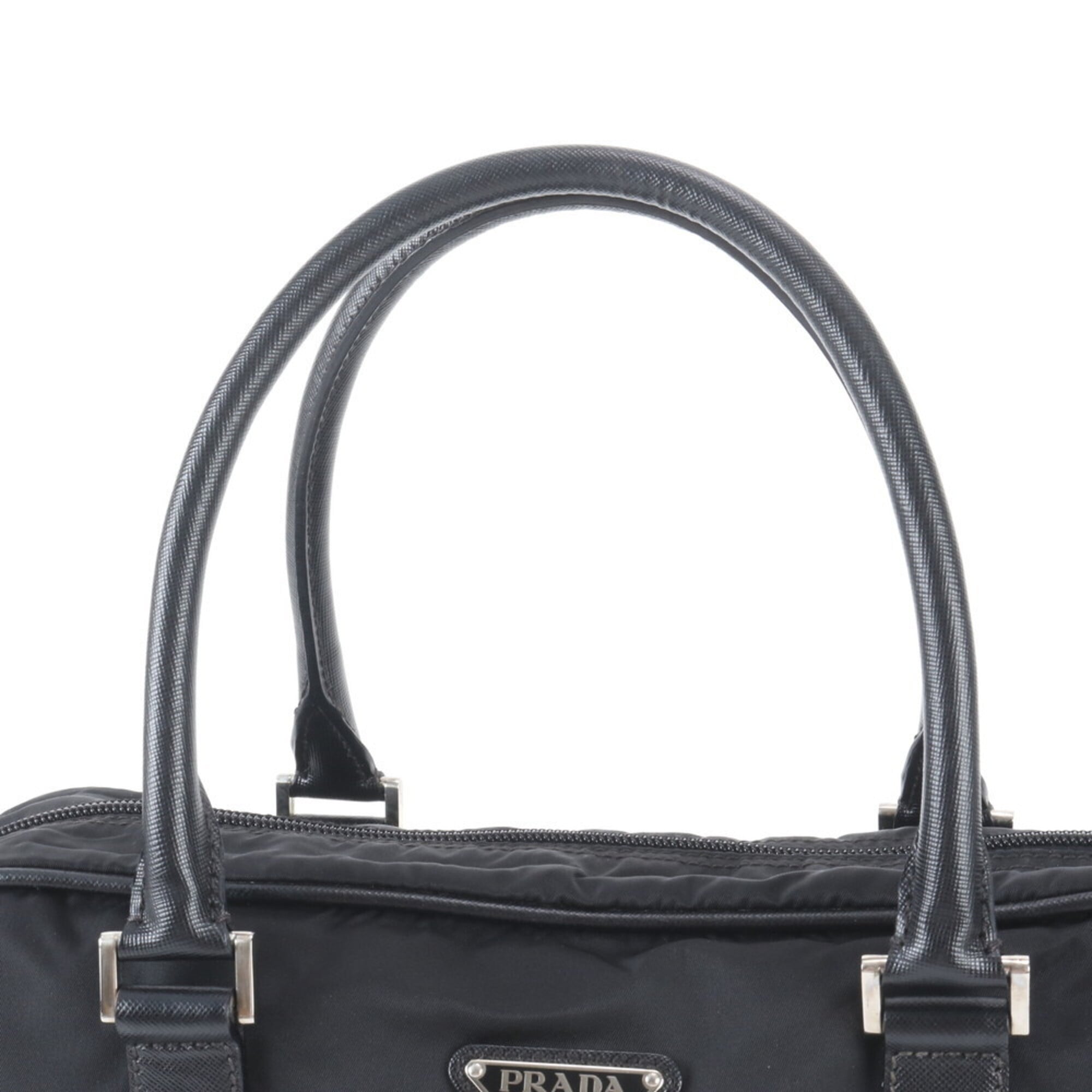 Prada Saffiano Black Nylon Leather Handbag Tote Bag (Pre-Owned)