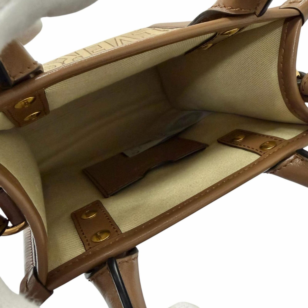 Versace Beige Brown Canvas Leather Handbag Shoulder Bag (Pre-Owned)