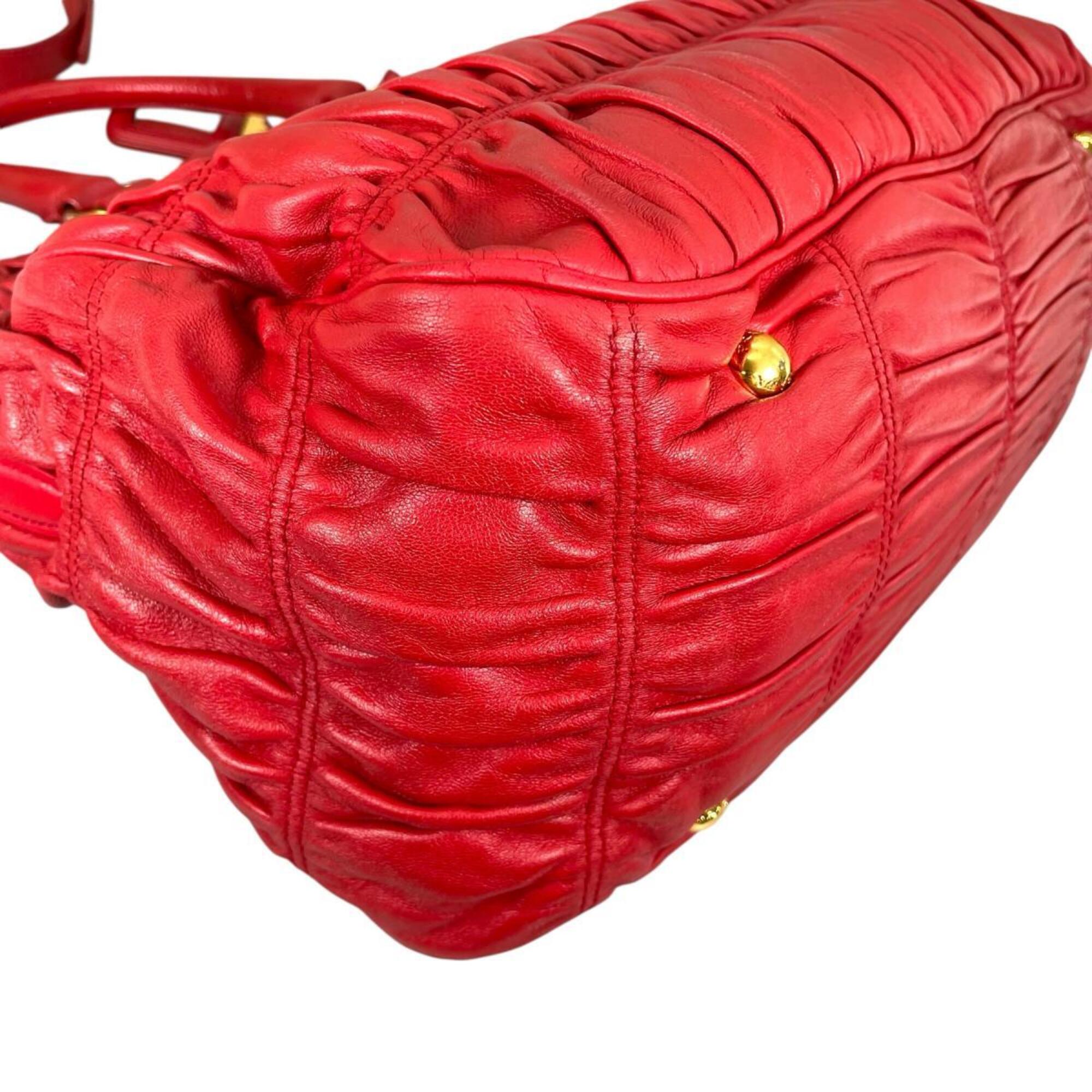 Prada Red Color Nappa Leather Shoulder Bag Tote Bag (Pre-Owned)