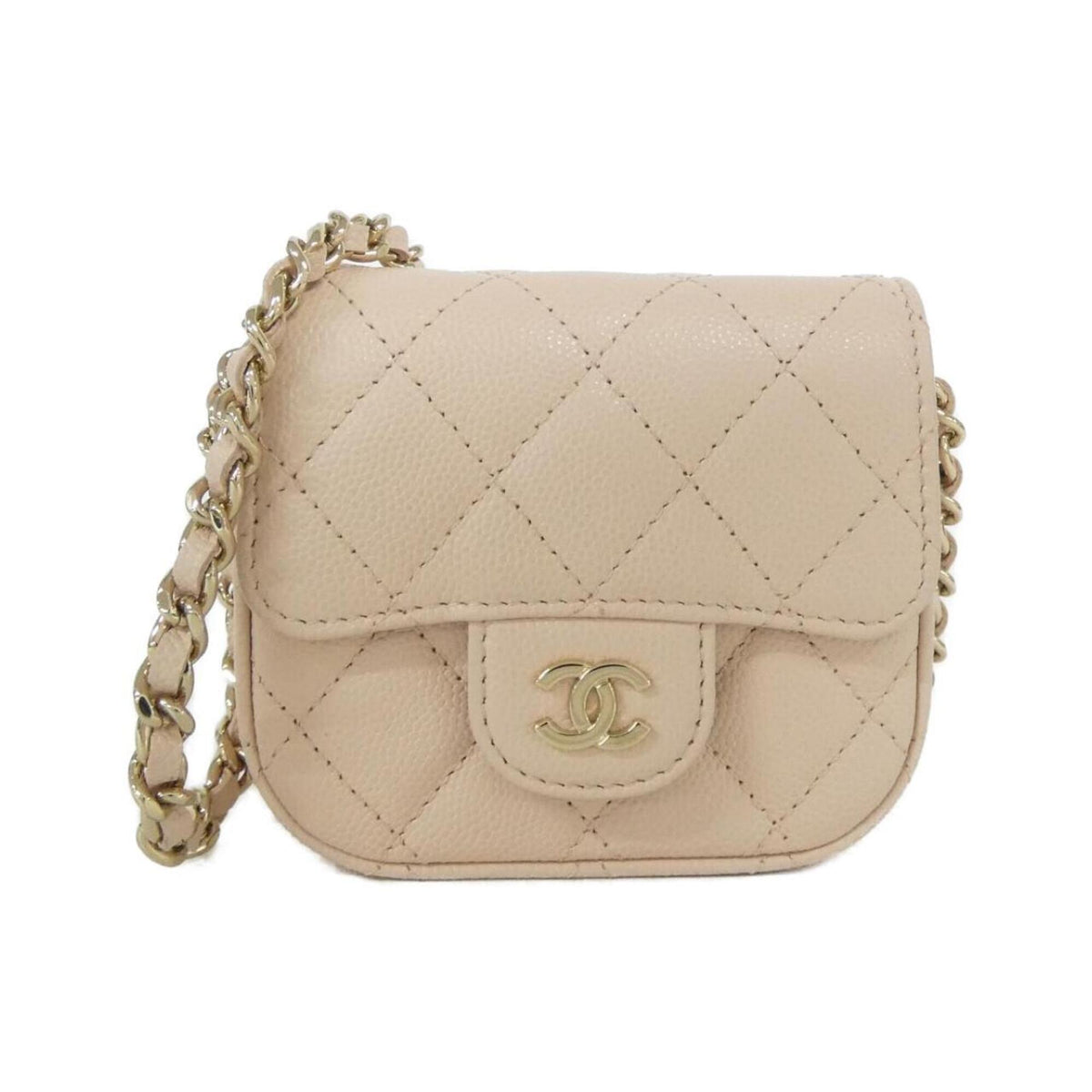 Chanel Beige Grained Calfskin Handbag Shoulder Bag (Pre-Owned)
