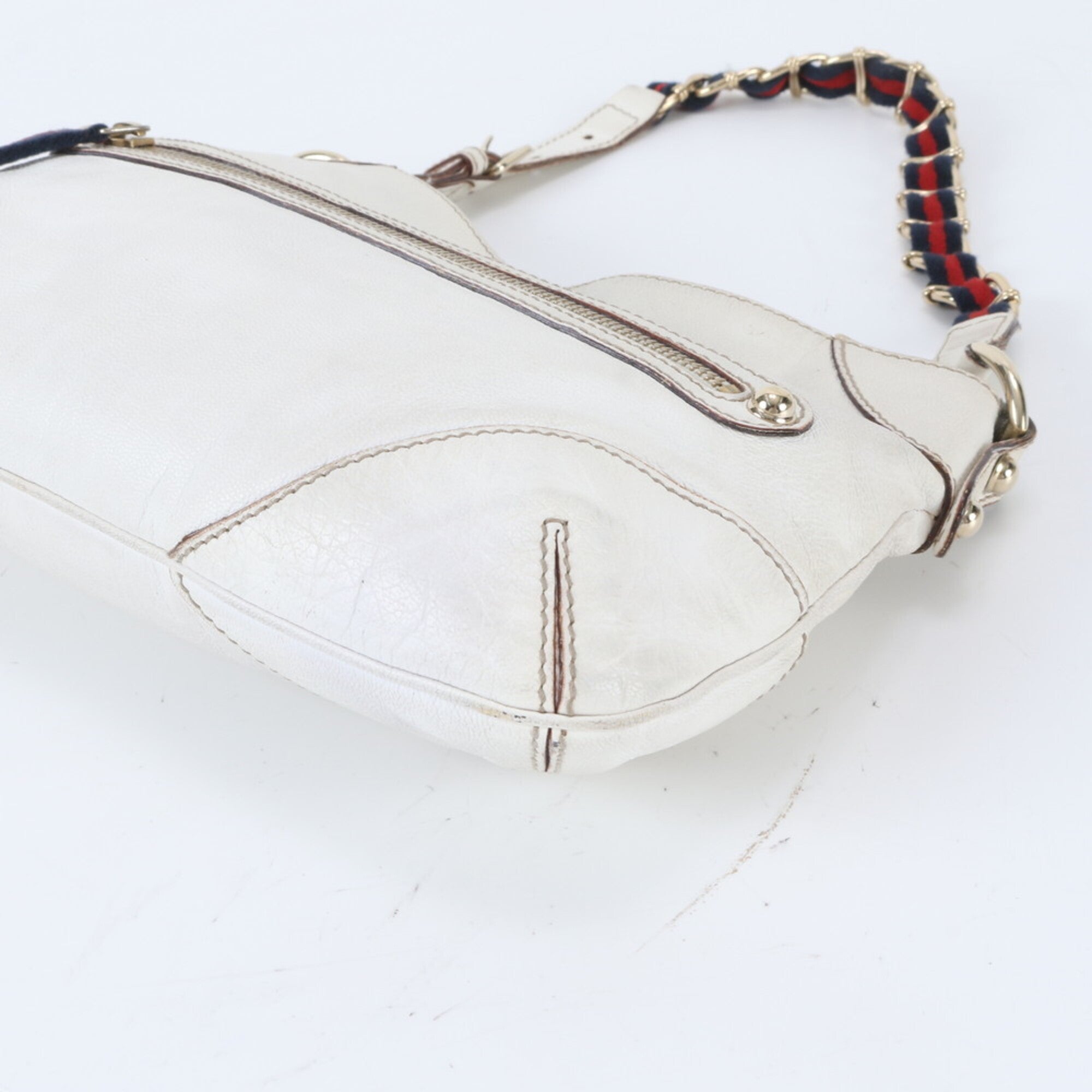 Gucci Sherry Line White Leather Shoulder Bag Tote Bag (Pre-Owned)