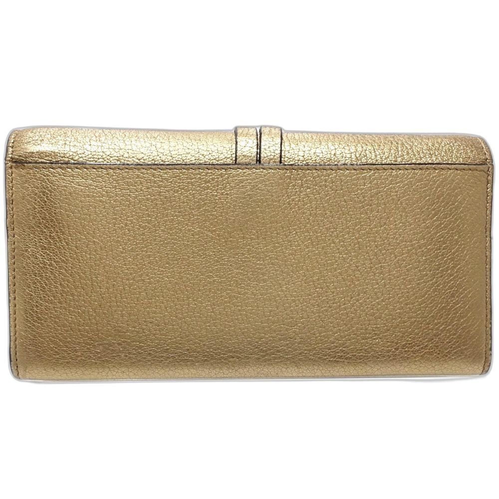 Chloé Metallic Gold Leather Long Wallet (Bi-Fold) (Pre-Owned)
