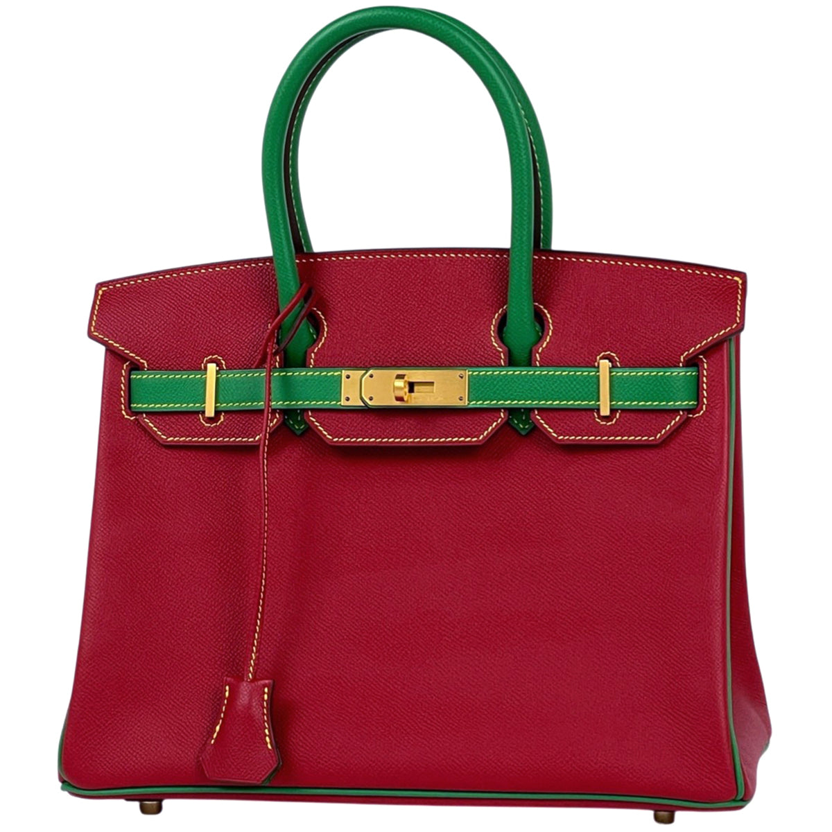 Hermes Birkin Bambou Green Rouge Casaque Epsom Leather Handbag (Pre-Owned)
