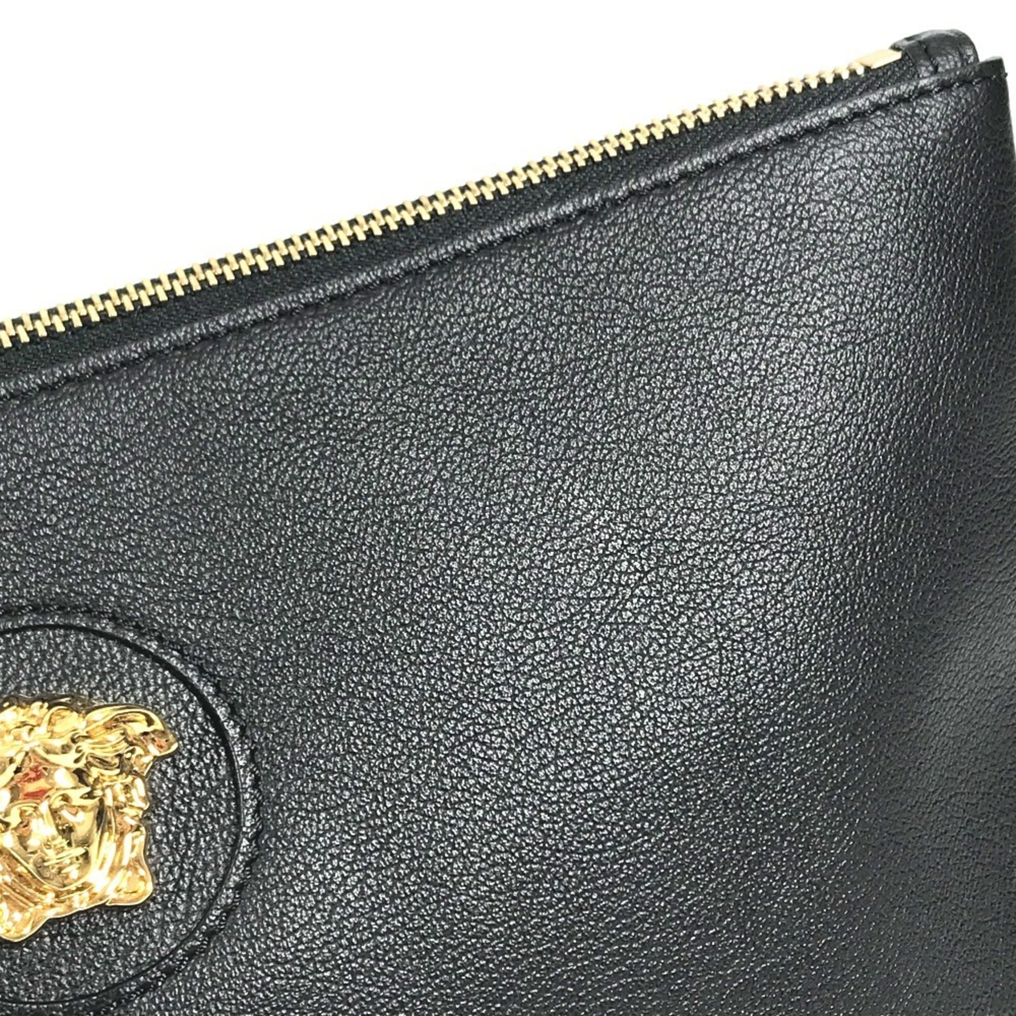 Versace Black Leather Clutch Bag Handbag (Pre-Owned)