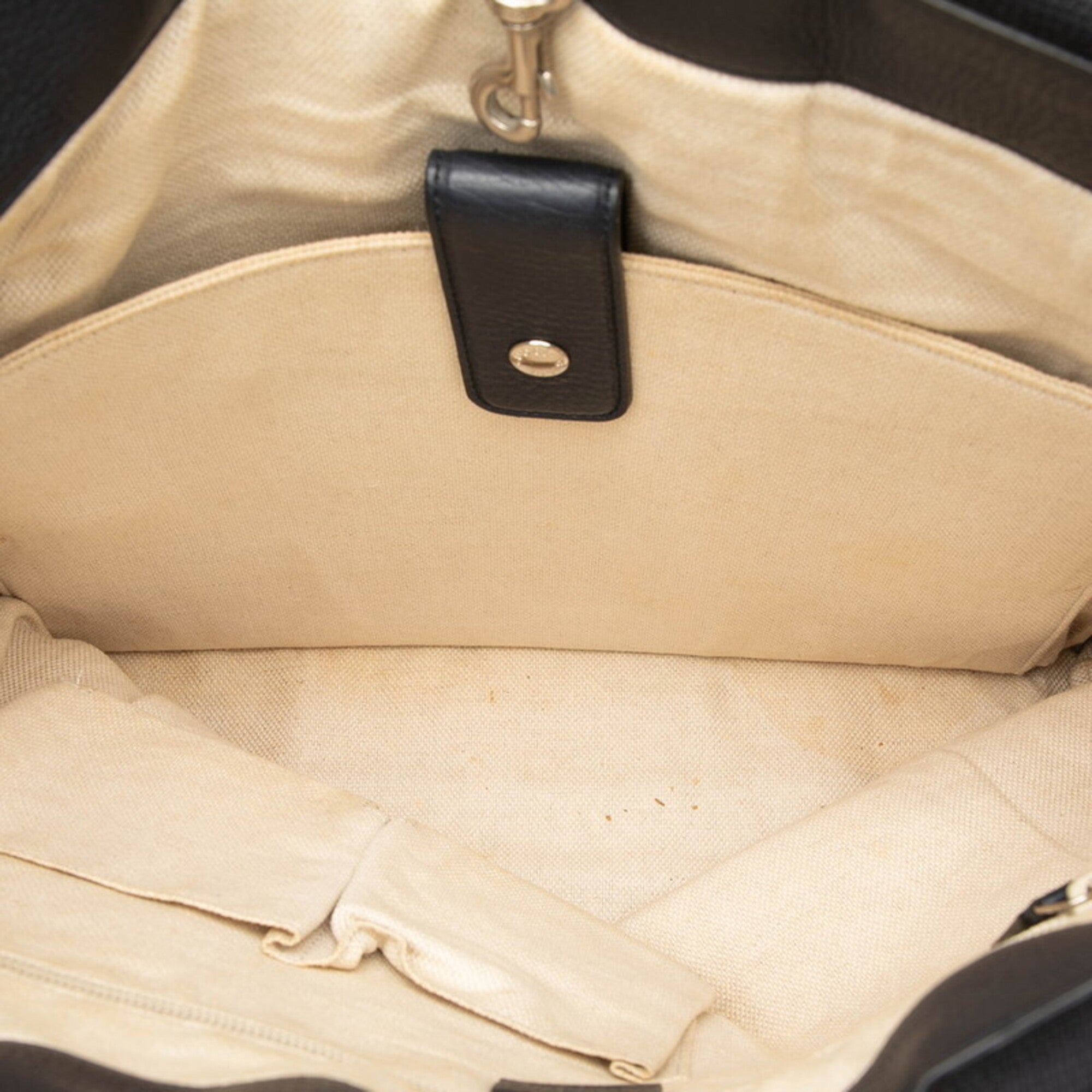 Gucci Brown Navy Leather Canvas Handbag Tote Bag (Pre-Owned)