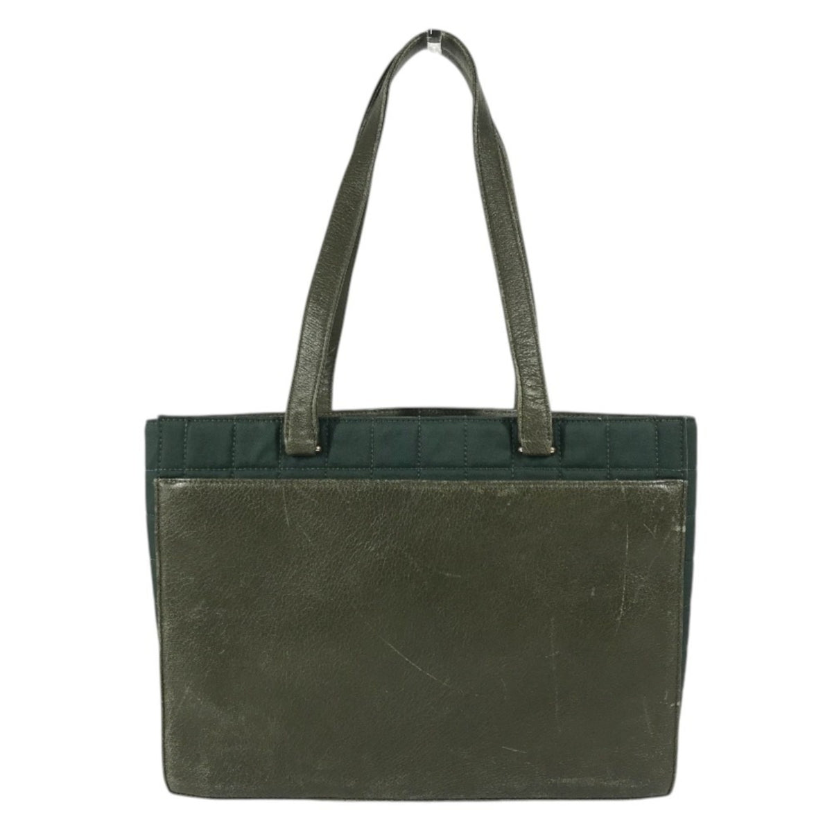 Chanel Chocolate Bar Khaki Nylon Leather Shoulder Bag Tote Bag (Pre-Owned)