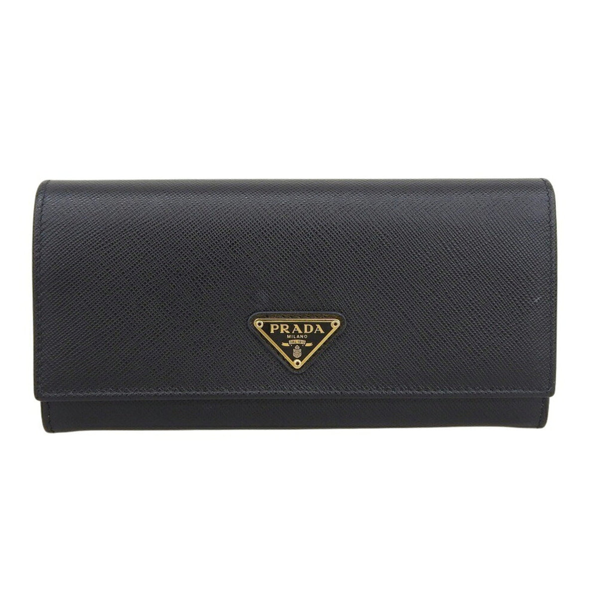 Prada Black Saffiano Triangle Long Wallet (Bi-Fold) (Pre-Owned)