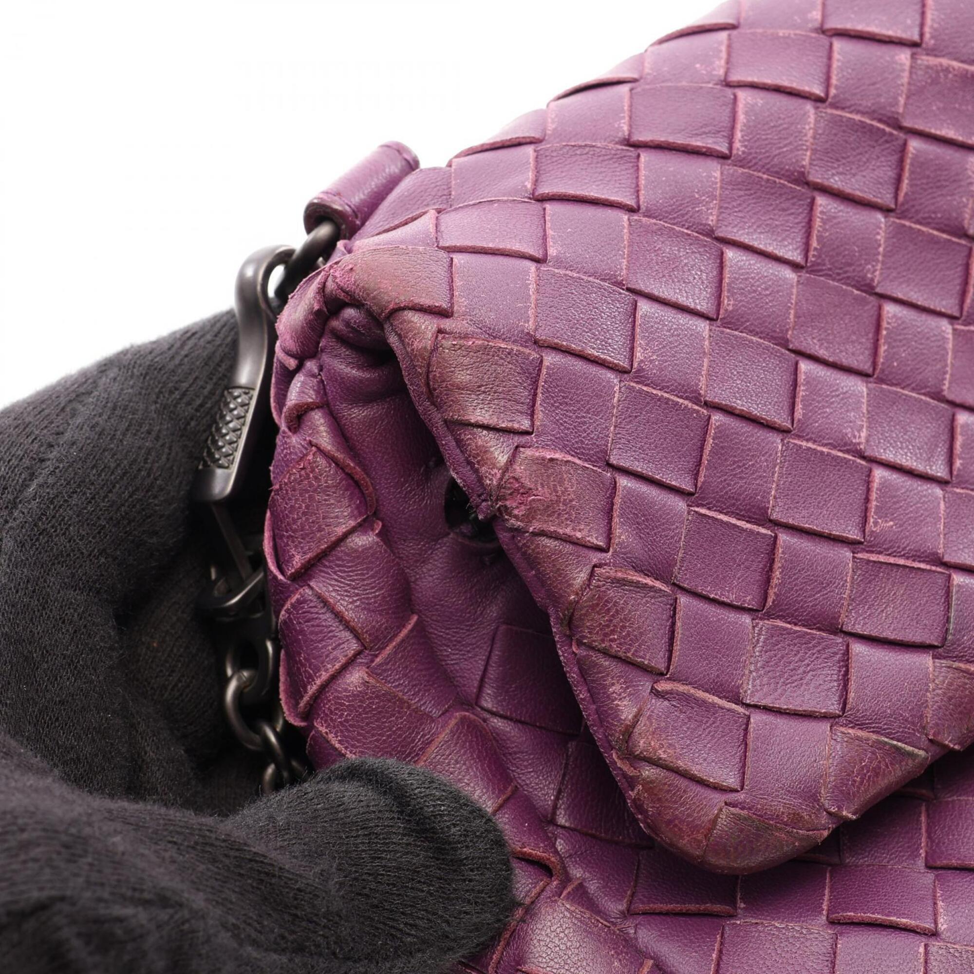 Bottega Veneta Intrecciato Purple Leather Handbag Shoulder Bag (Pre-Owned)