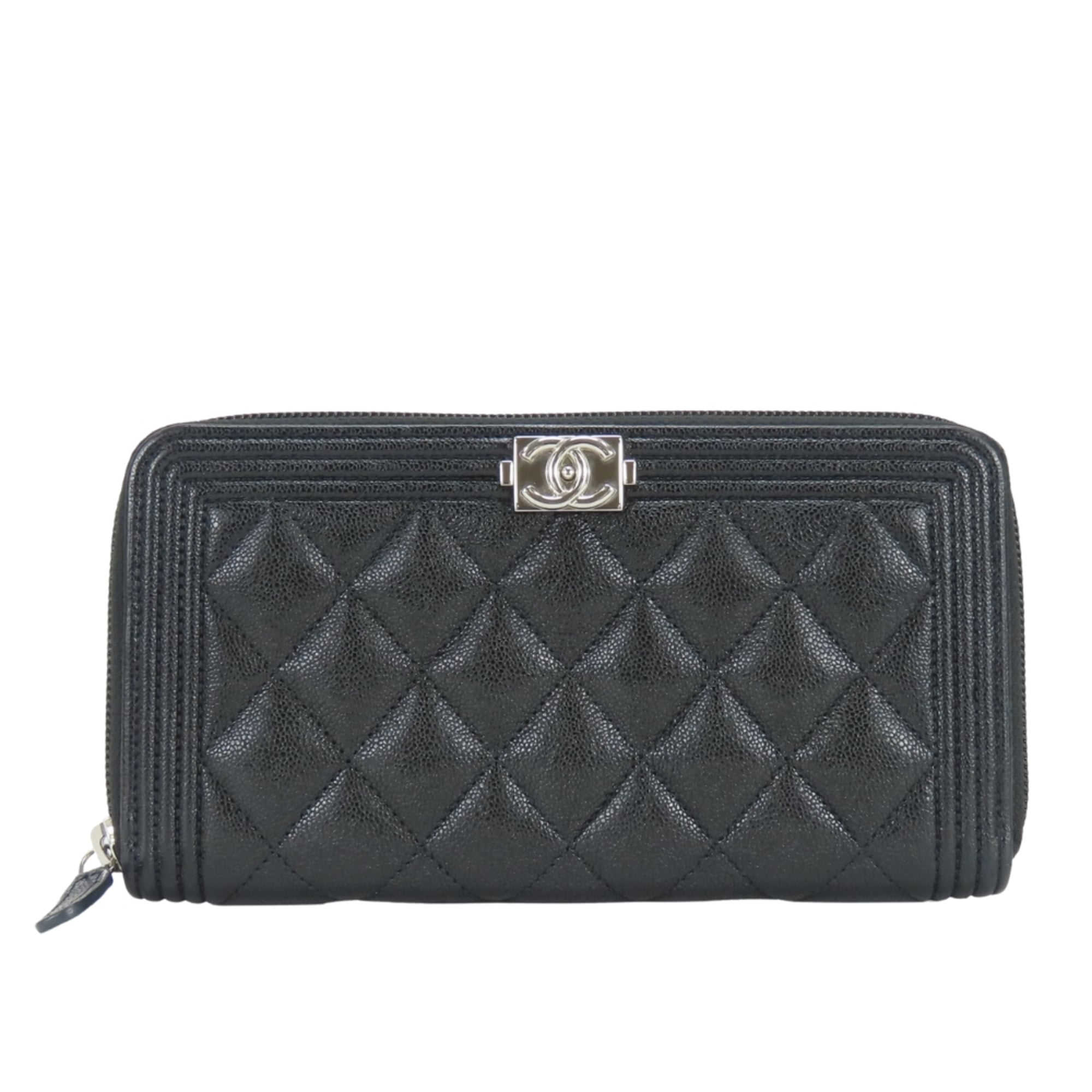 Chanel Boy Chanel Black Grained Calfskin Long Wallet (Bi-Fold) (Pre-Owned)