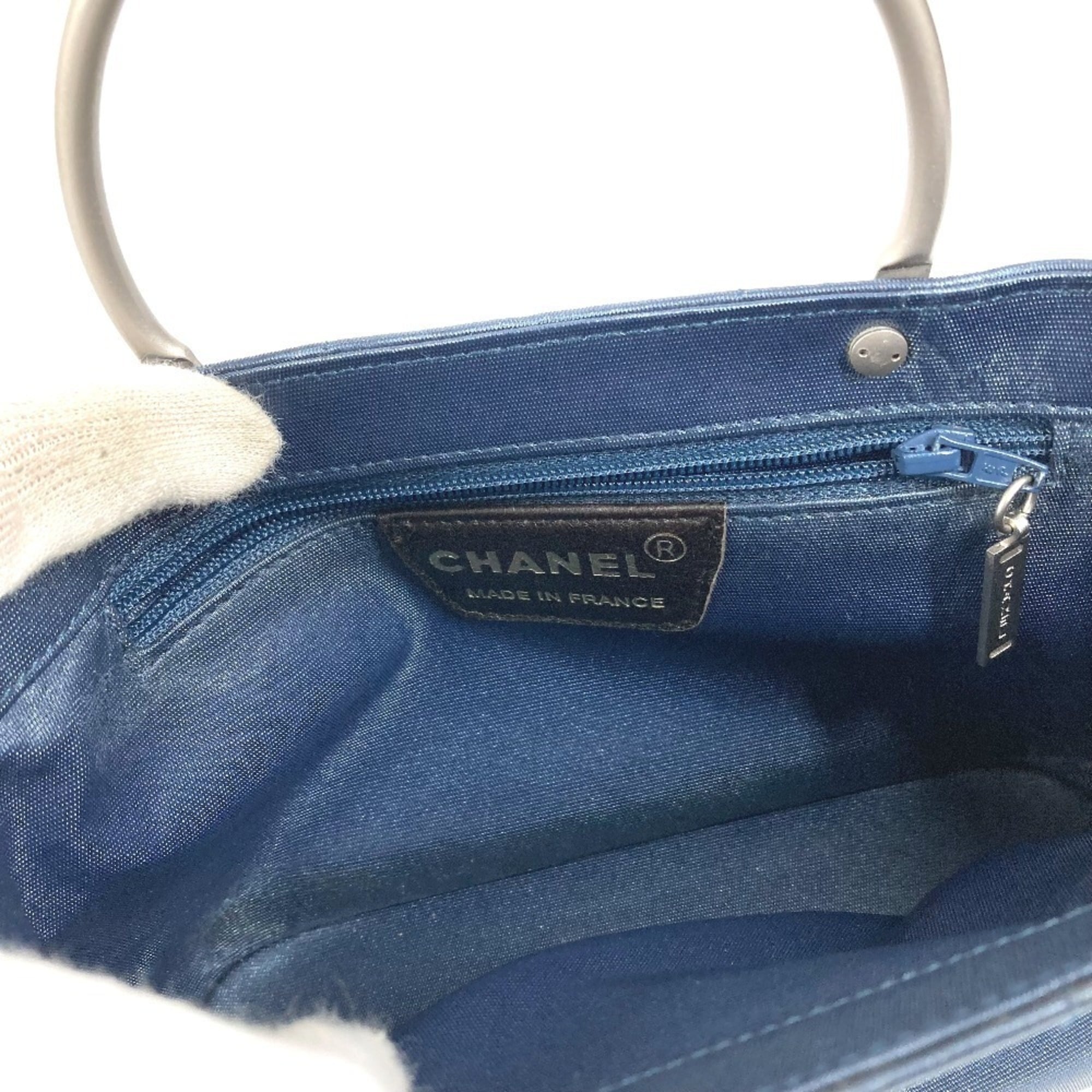 Chanel Blue Nylon Canvas Handbag Tote Bag (Pre-Owned)