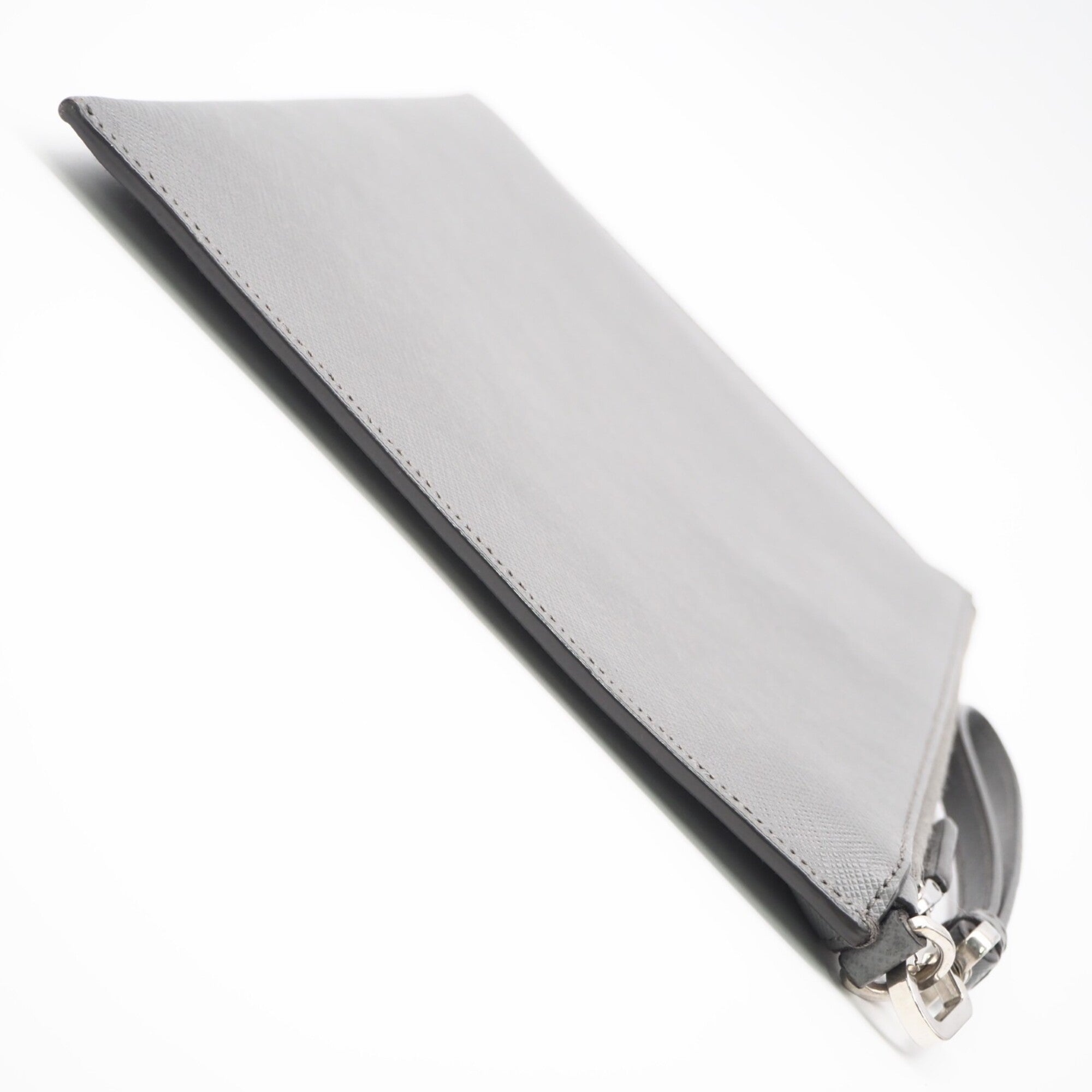 Prada Saffiano Gray Saffiano Clutch Bag Pouch (Pre-Owned)