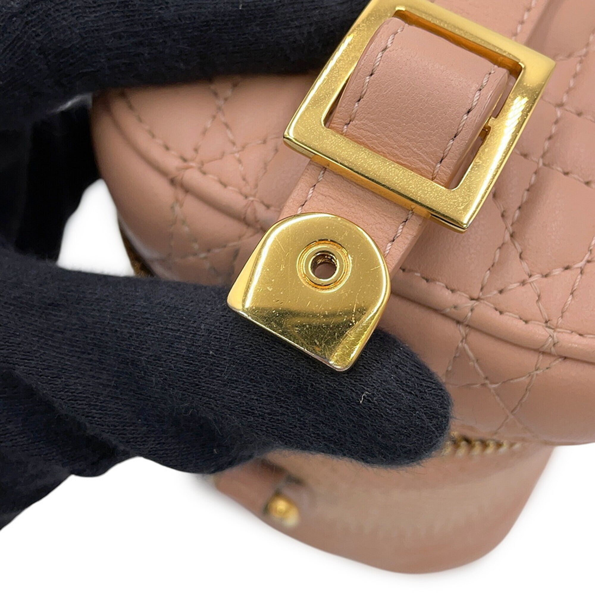 Christian Dior Pink Beige Leather Handbag Vanity Bag (Pre-Owned)