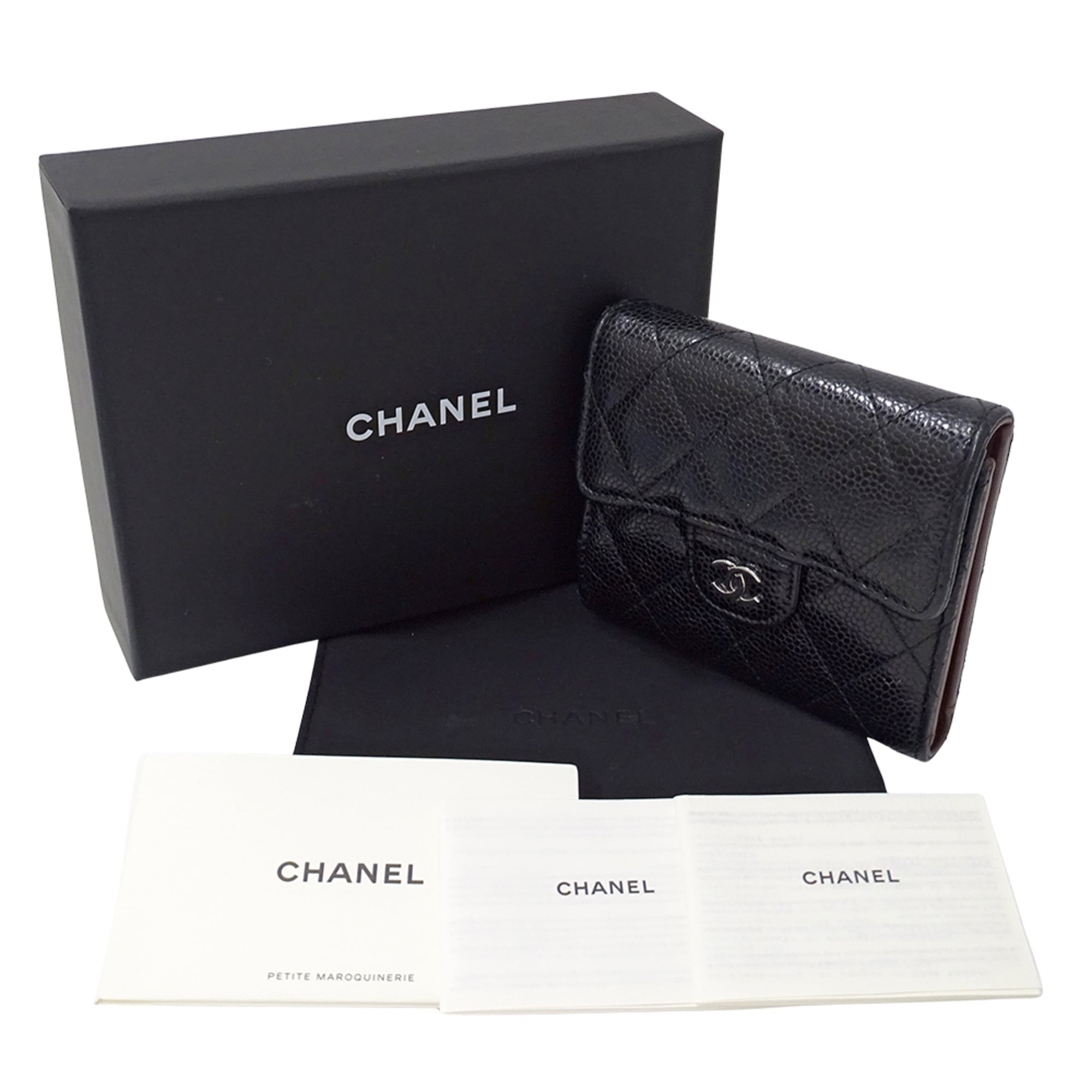 Chanel Black Grained Calfskin Wallet (Bi-Fold) (Pre-Owned)
