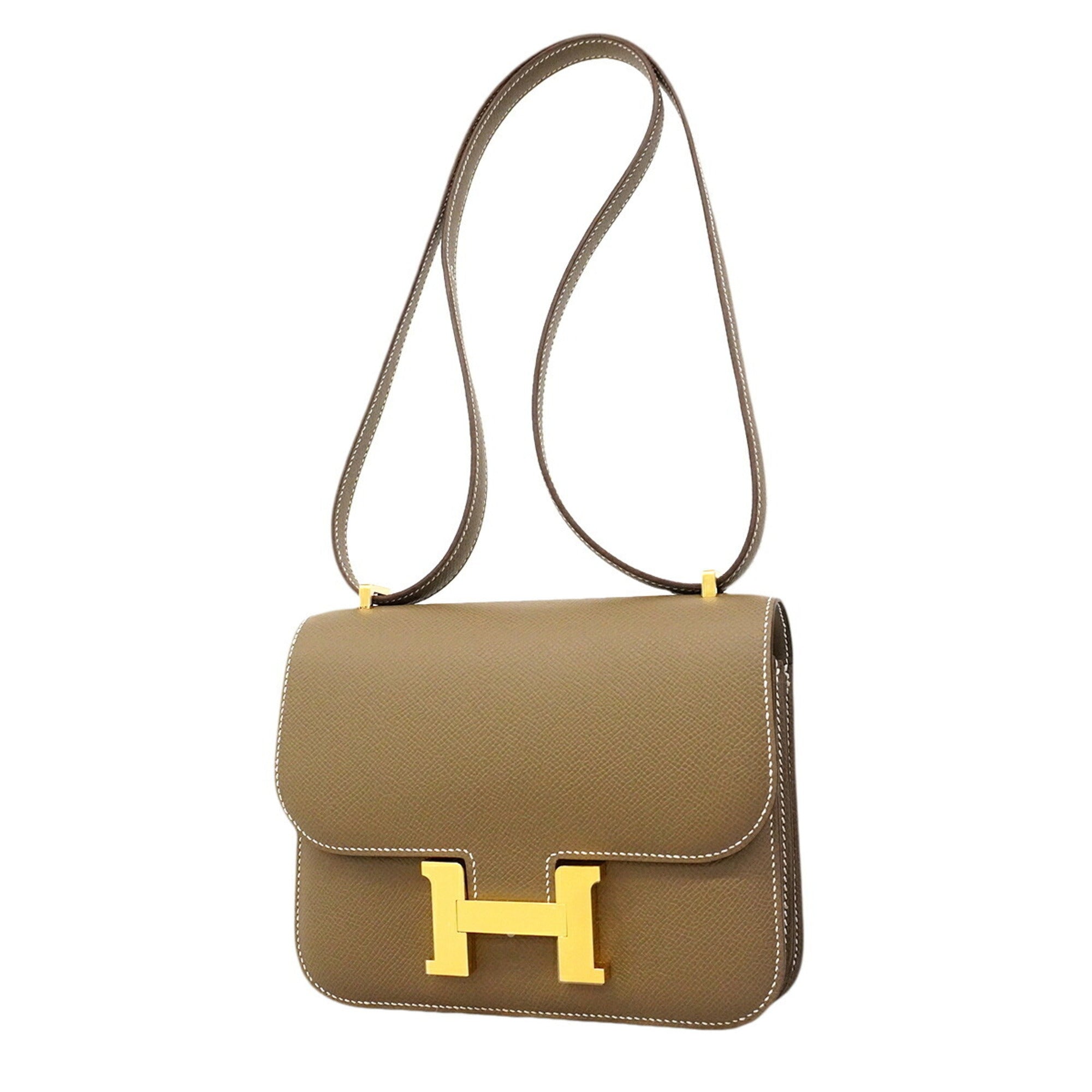 Hermes Etoupe Gray Leather Shoulder Bag (Pre-Owned)