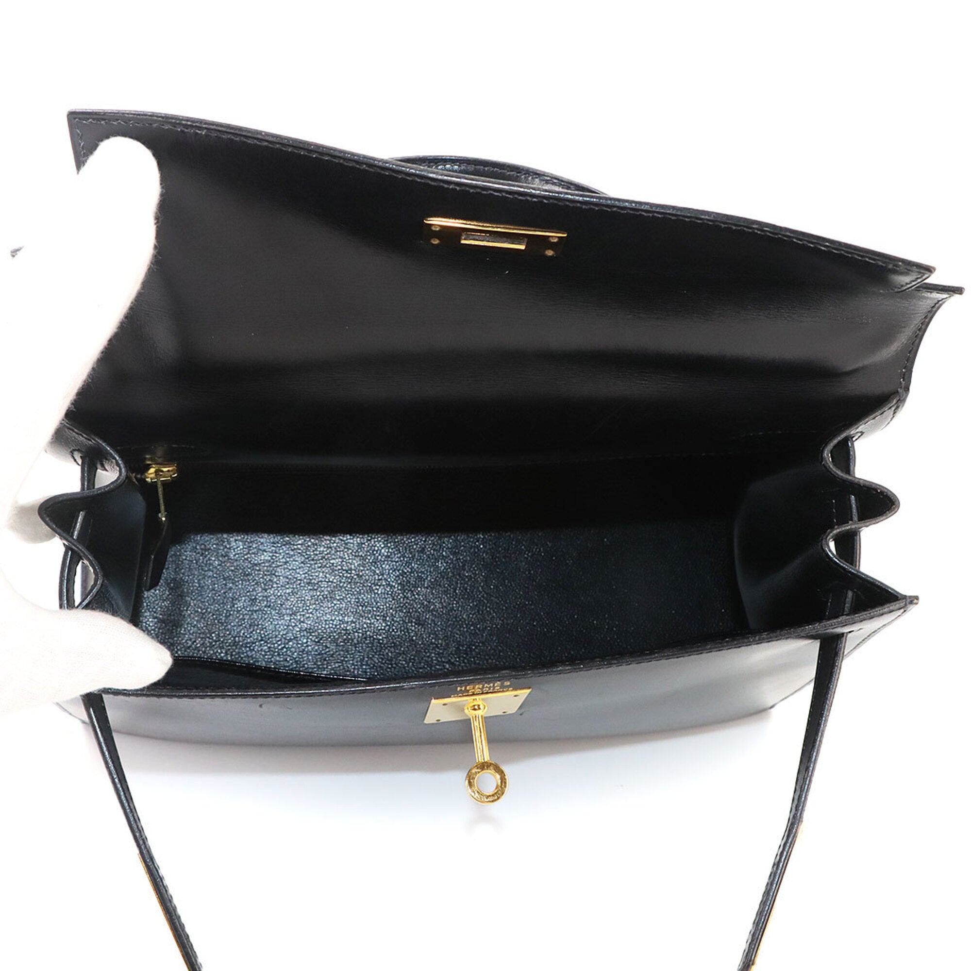 Hermes Black Box Calf Leather Handbag (Pre-Owned)