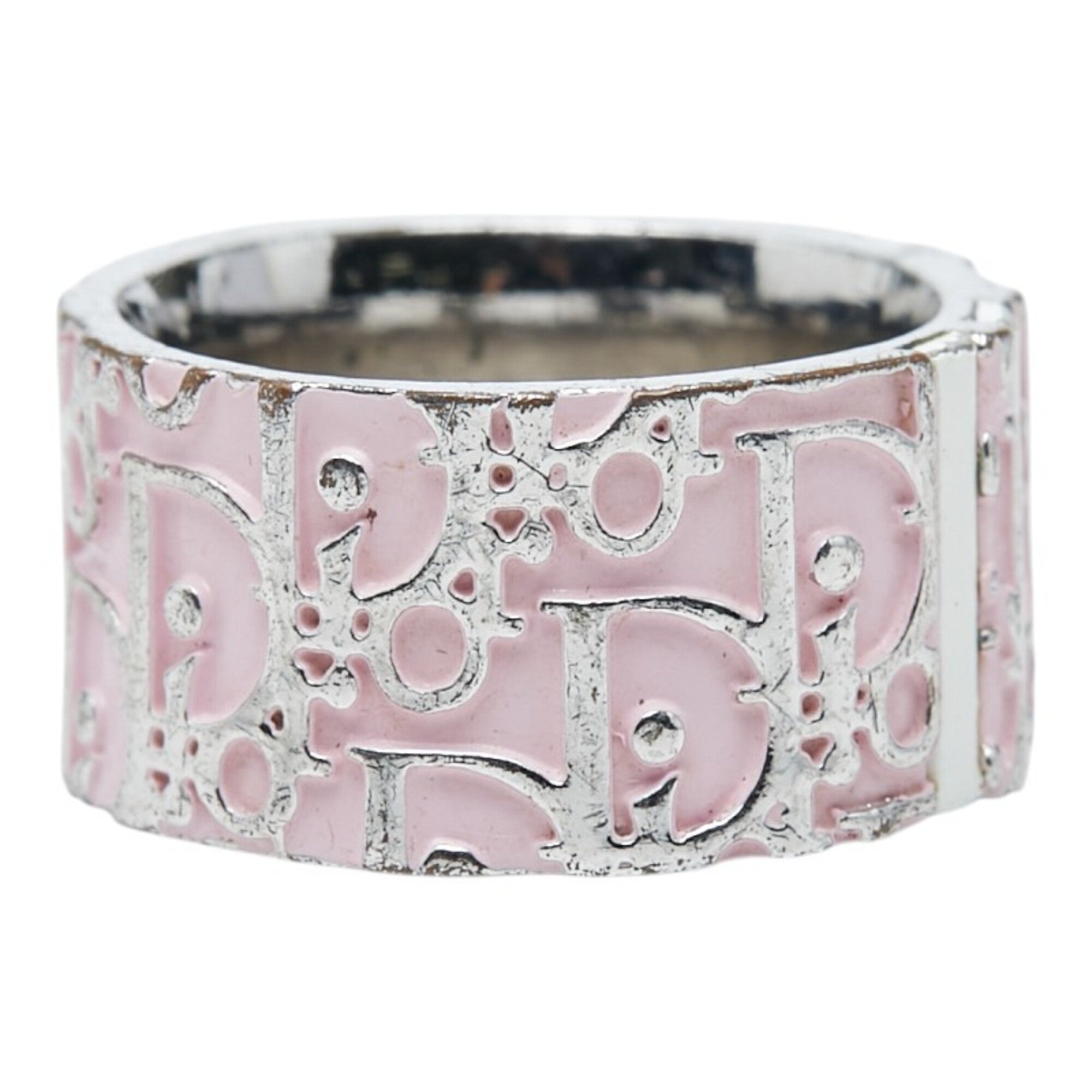Christian Dior Silver Pink Metal Band Ring (Pre-Owned)