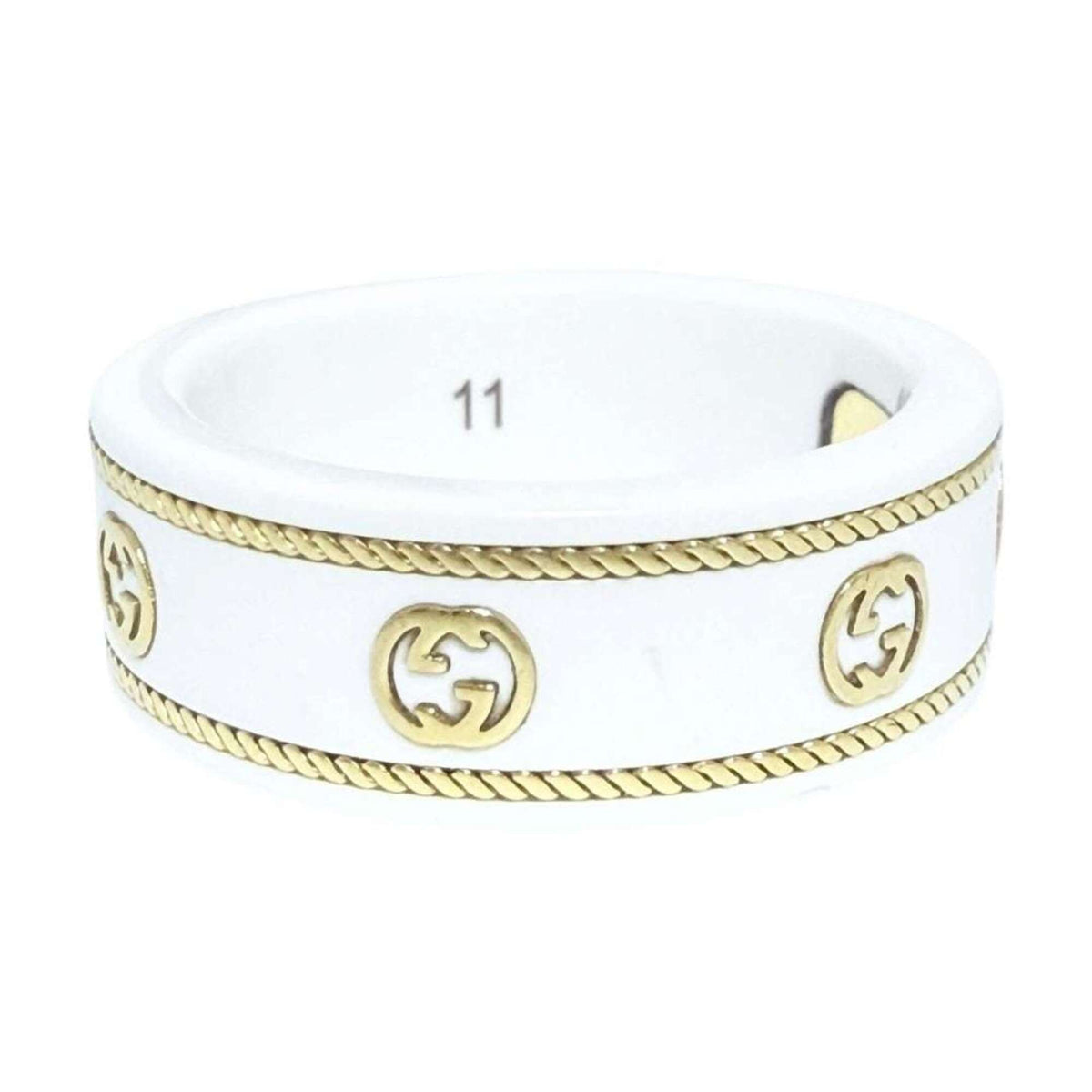 Gucci Gold White Yellow Gold (18K) Ceramic Band Ring (Pre-Owned)