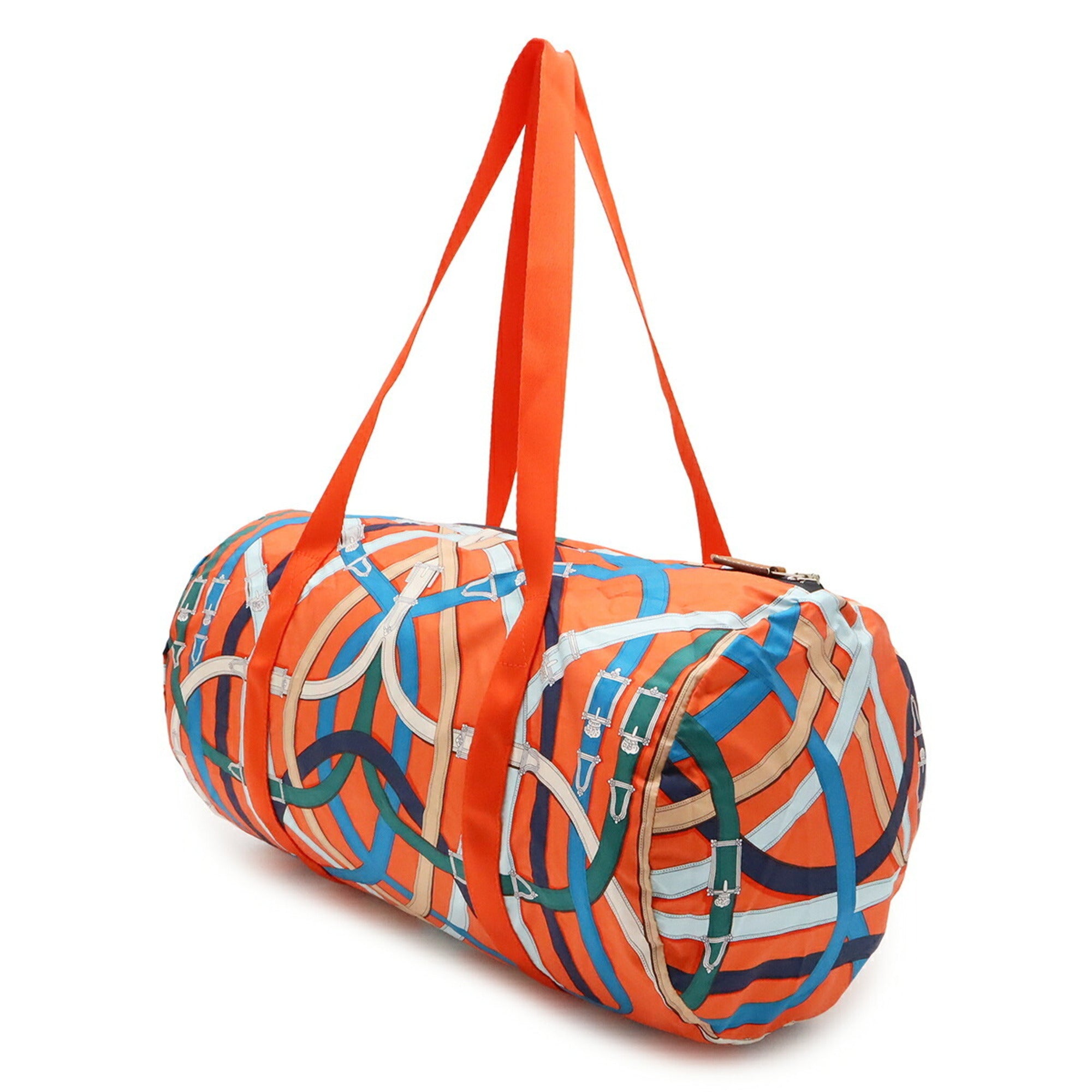 Hermes Blue Multi-Color Orange Silk Boston Bag Shoulder Bag (Pre-Owned)