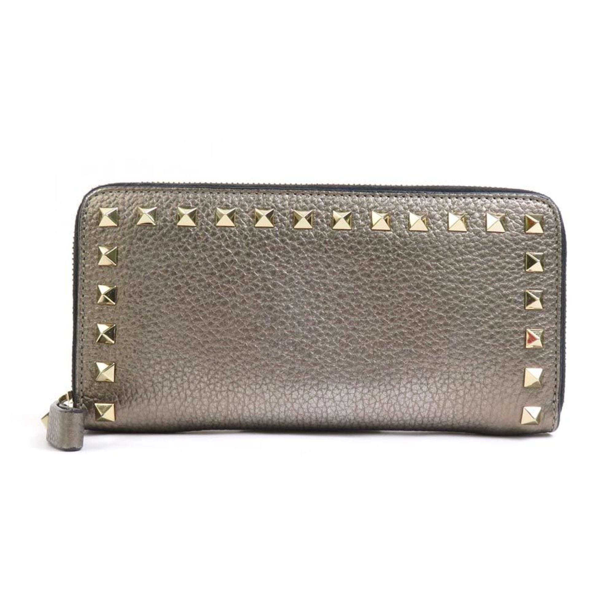 Valentino Garavani Gold Black Leather Coin Purse/Coin Case (Pre-Owned)