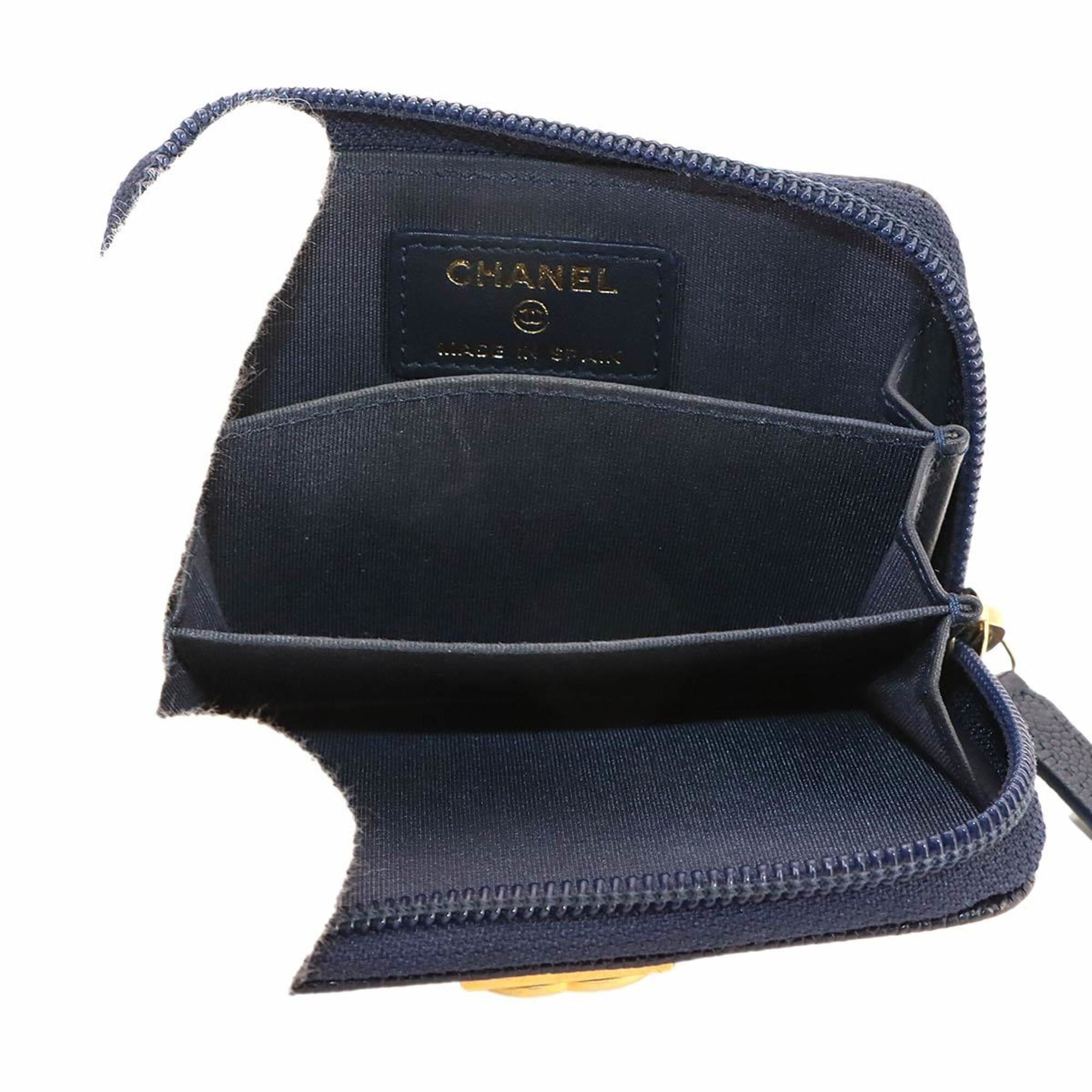 Chanel Navy Grained Calfskin Coin Purse/Coin Case (Pre-Owned)