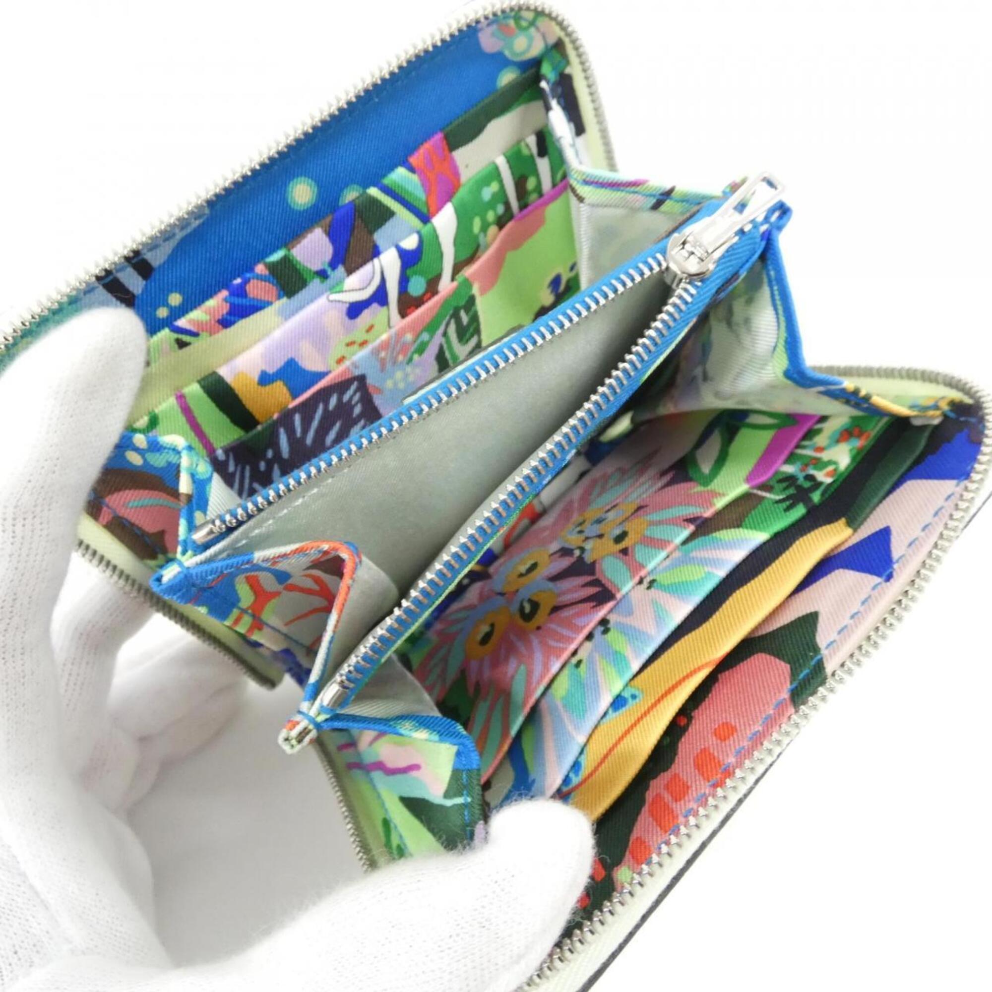 Hermes Mc2 Blue Hydra Green Epsom Leather Silk Wallet (Bi-Fold) (Pre-Owned)