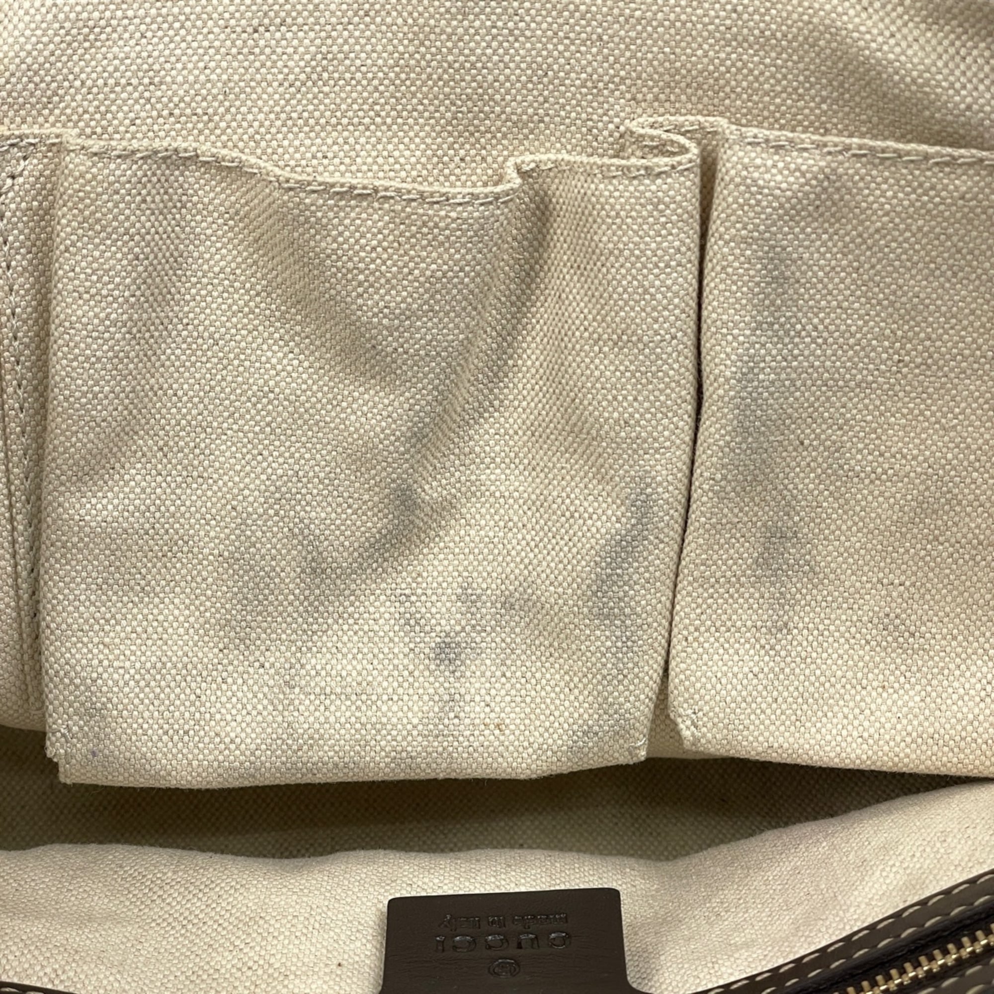 Gucci Beige Brown Gg Canvas Leather Tote Bag (Pre-Owned)