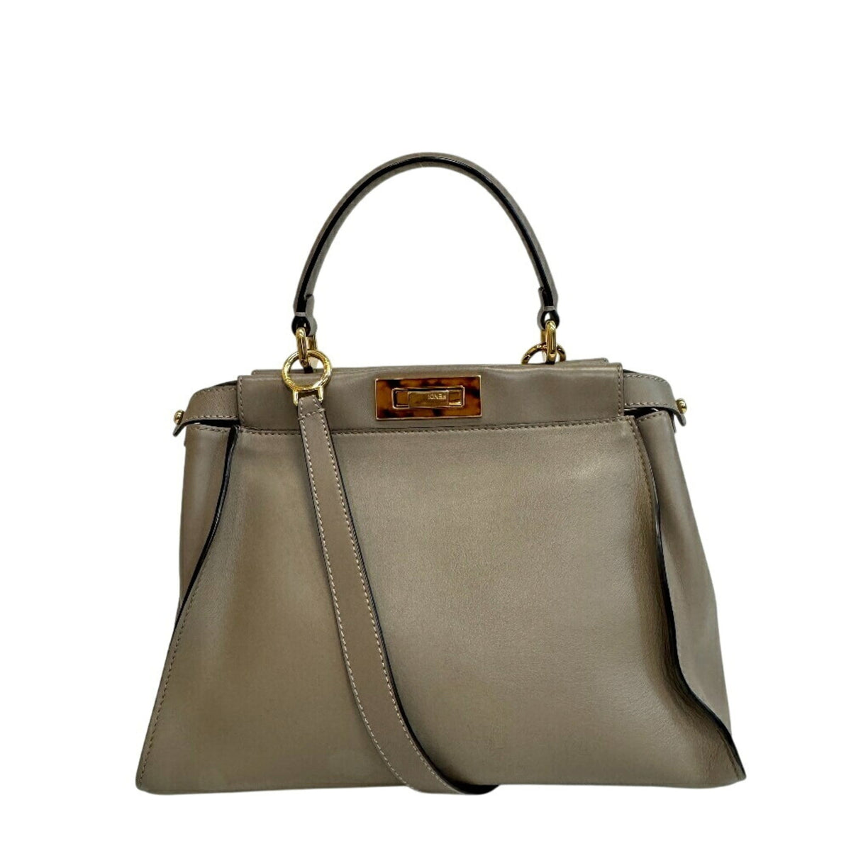 Fendi Gray Leather Handbag Shoulder Bag (Pre-Owned)