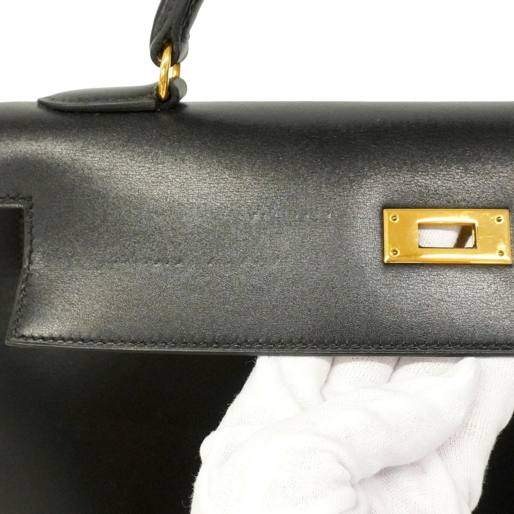 Hermes Black Box Calf Leather Handbag (Pre-Owned)