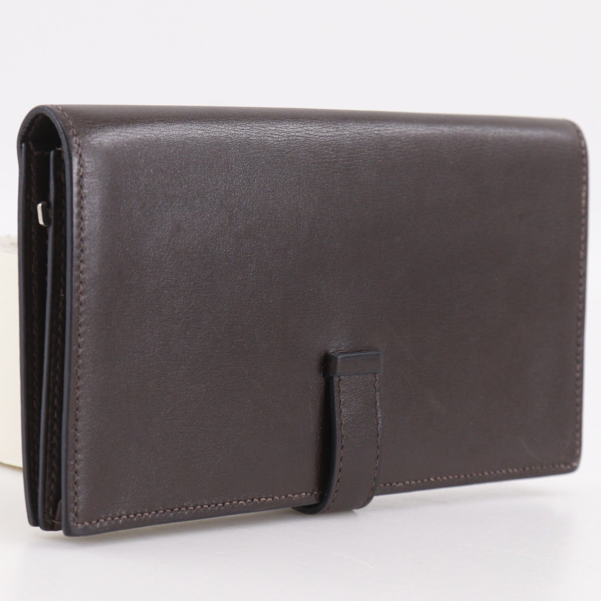 Hermes Brown Box Calf Leather Long Wallet (Bi-Fold) (Pre-Owned)