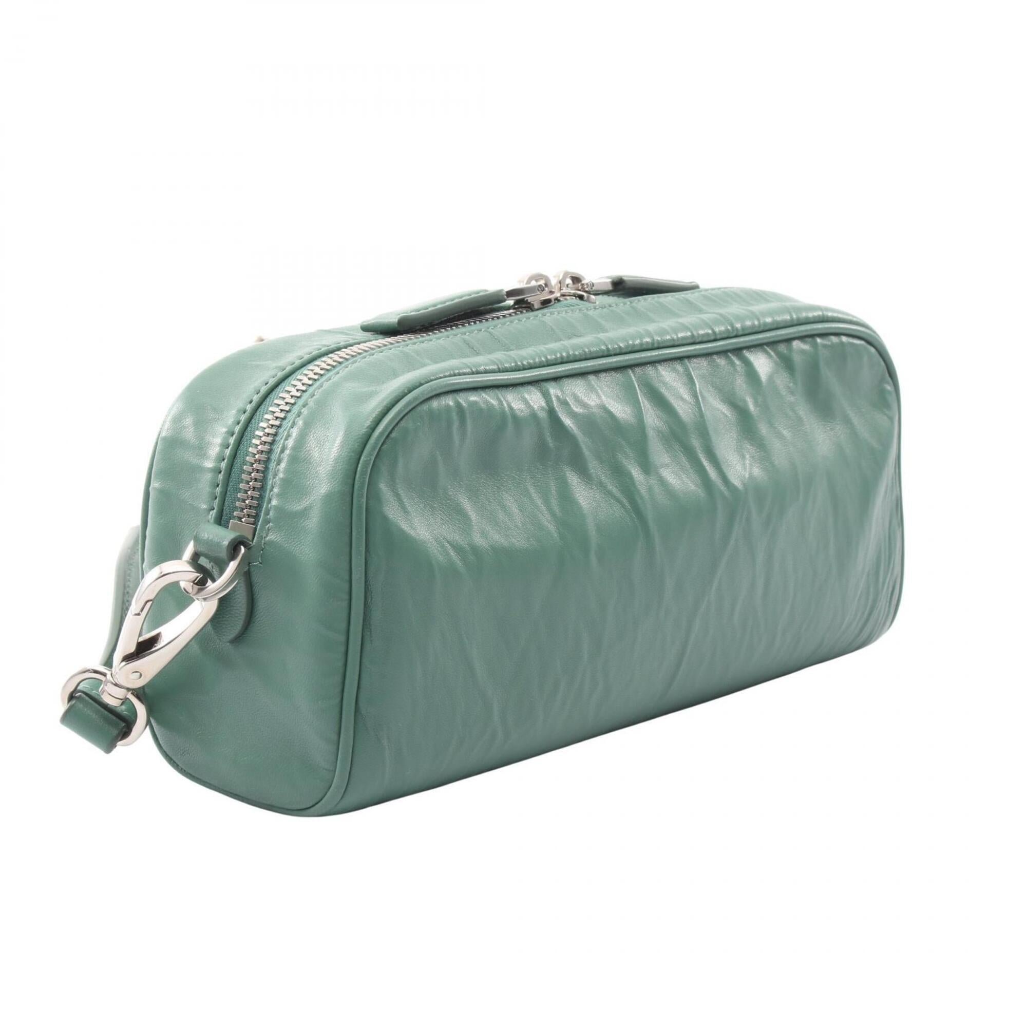 Prada Green Leather Handbag Shoulder Bag (Pre-Owned)