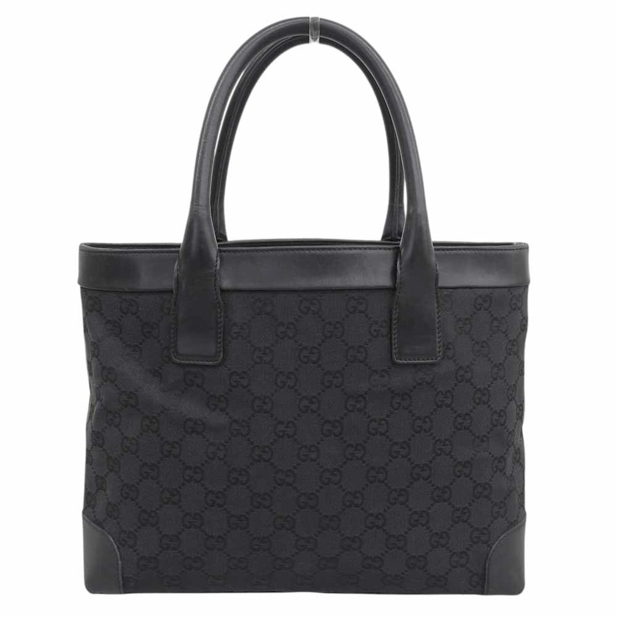 Gucci Black Gg Canvas Leather Handbag Tote Bag (Pre-Owned)