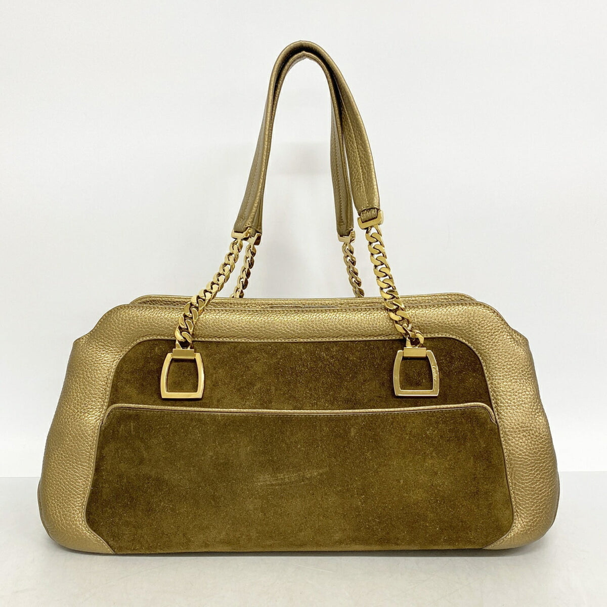 Cartier Brown Metallic Gold Suede Leather Shoulder Bag (Pre-Owned)