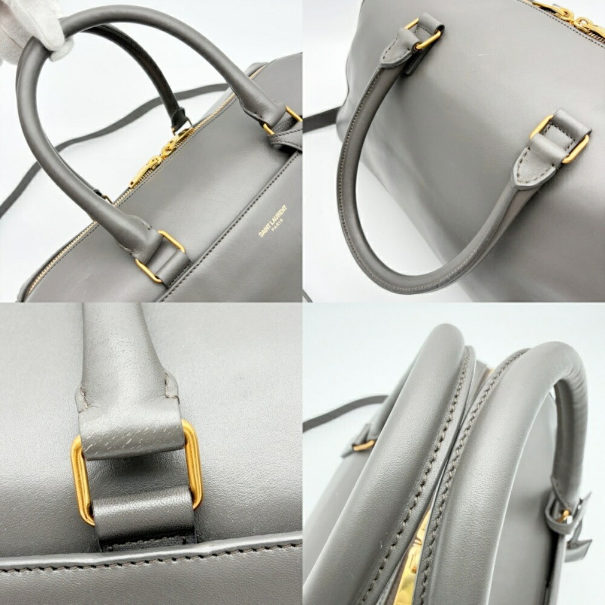 Saint Laurent Gray Leather Suede Boston Bag Shoulder Bag (Pre-Owned)