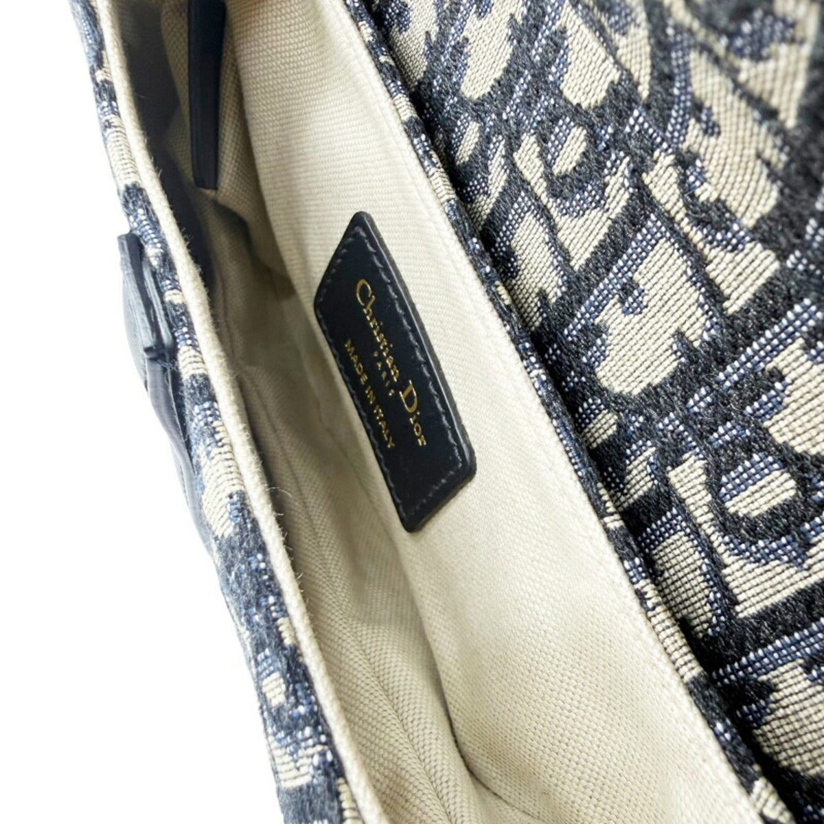 Christian Dior Navy Canvas Leather Handbag Saddle Bag (Pre-Owned)
