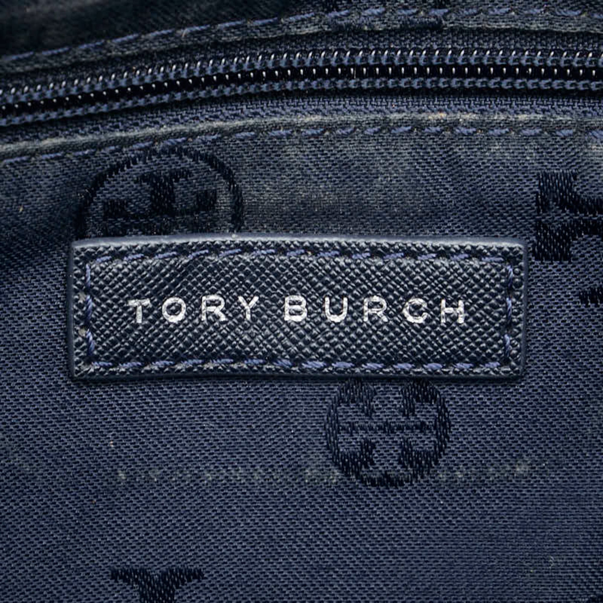 Tory Burch Navy White Pvc Leather Tote Bag (Pre-Owned)