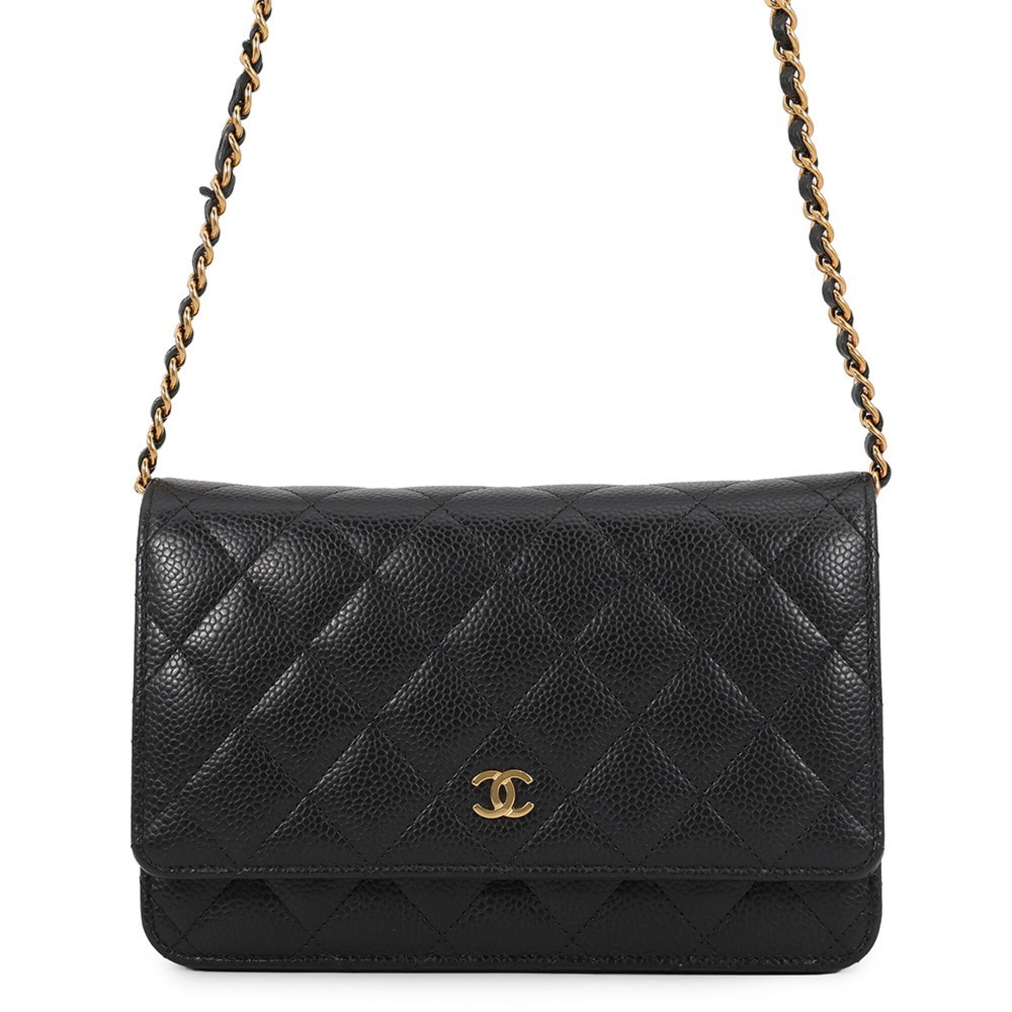Chanel Black Grained Calfskin Chain/Shoulder Wallet (Pre-Owned)