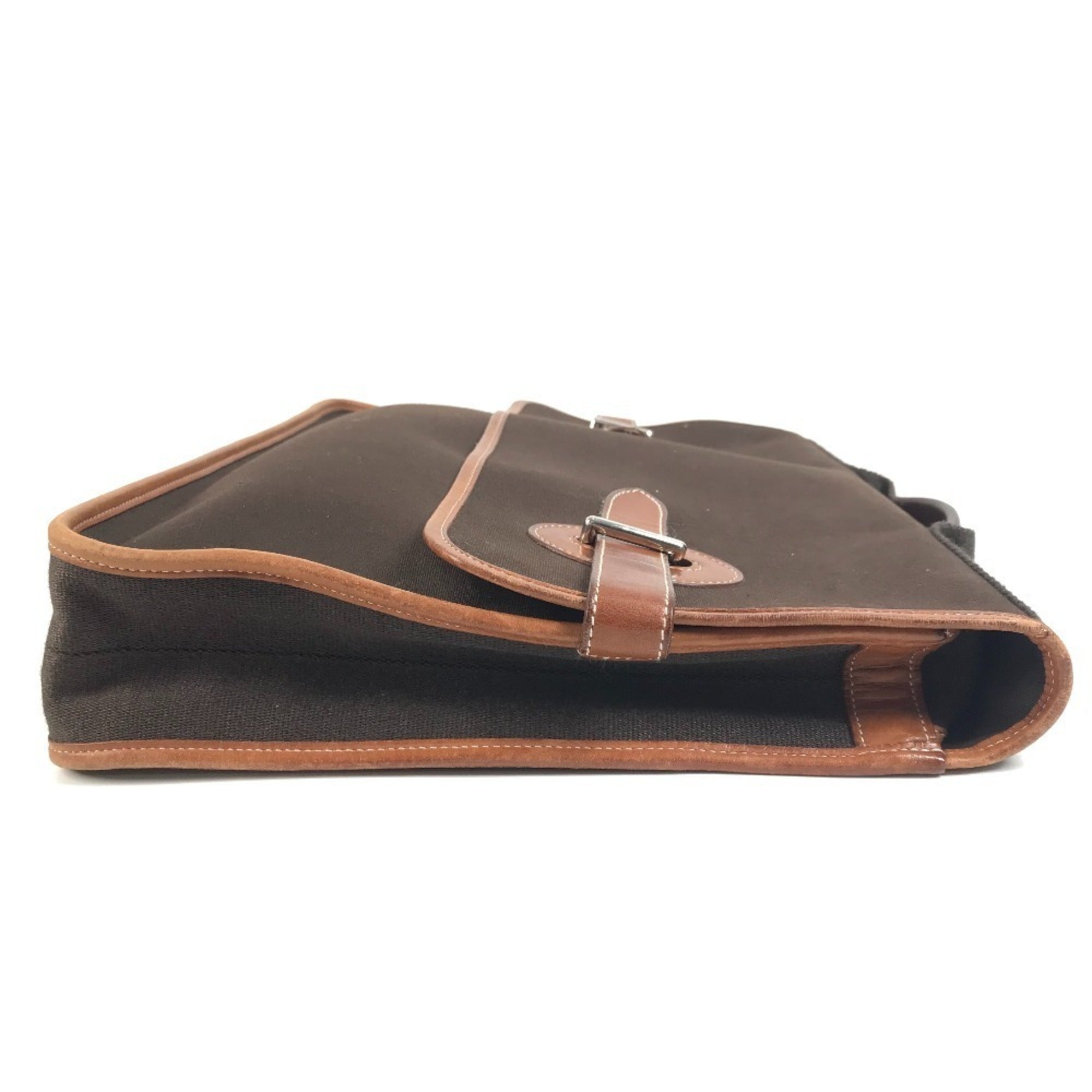 Hermes Buenaventura Brown Leather Canvas Briefcase Tote Bag (Pre-Owned)