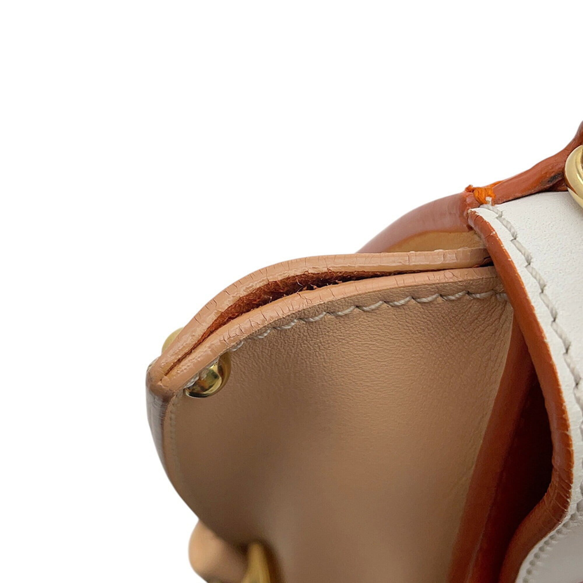 Salvatore Ferragamo Gancini Light Pink Orange White Leather Handbag (Pre-Owned)